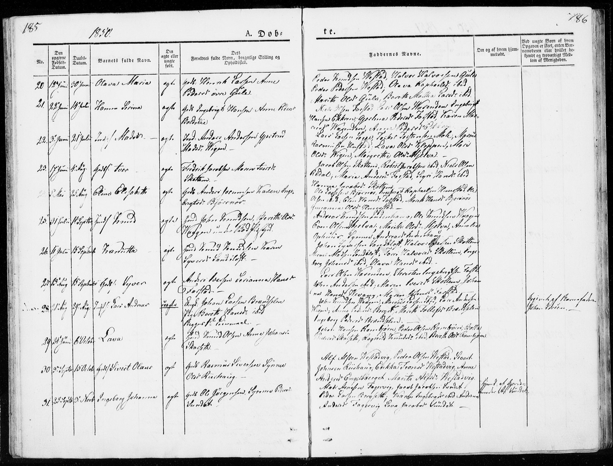 Ministerialprotokoller, klokkerbøker og fødselsregistre - Møre og Romsdal, SAT/A-1454/566/L0766: Parish register (official) no. 566A05, 1842-1851, p. 185-186