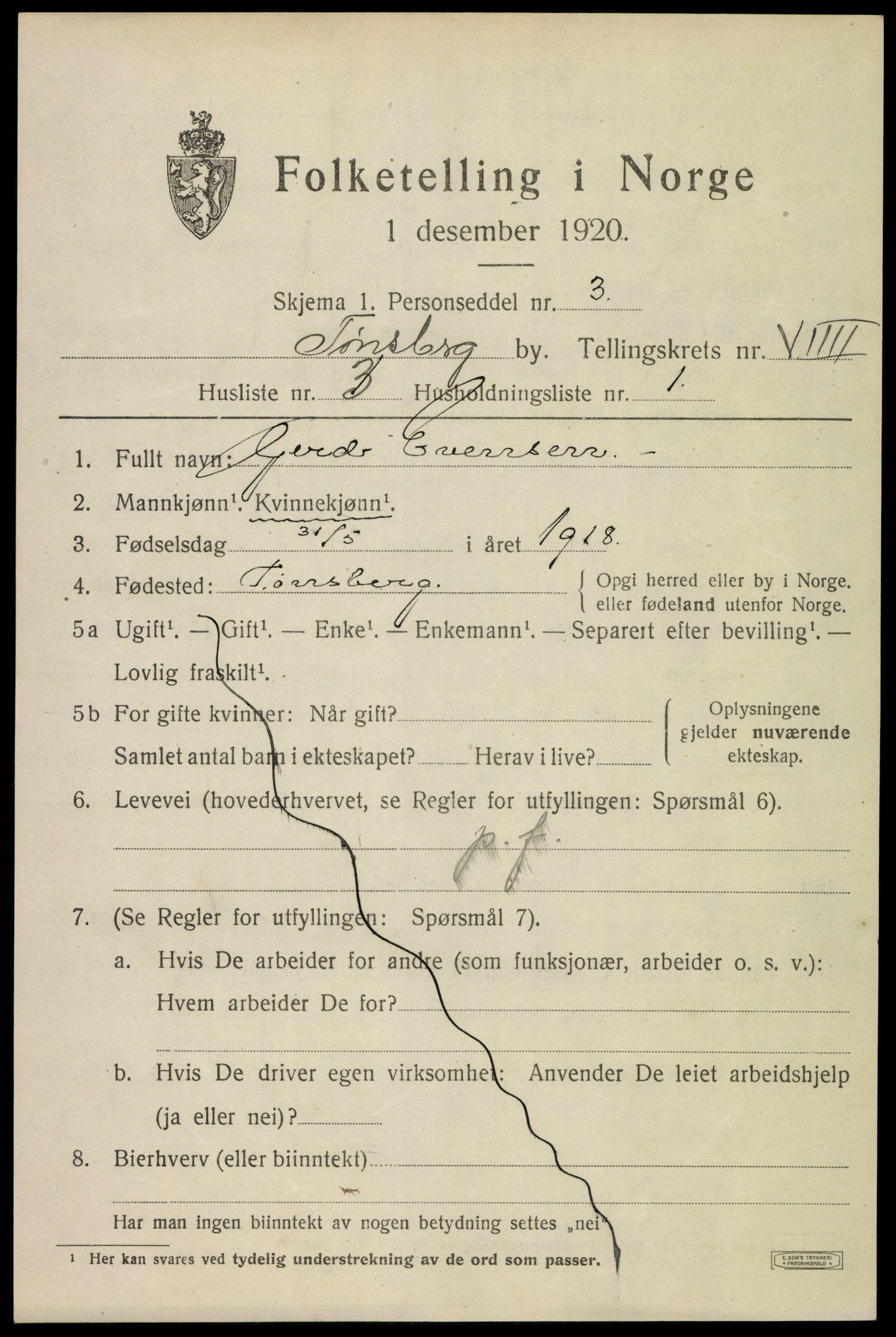 SAKO, 1920 census for Tønsberg, 1920, p. 17335