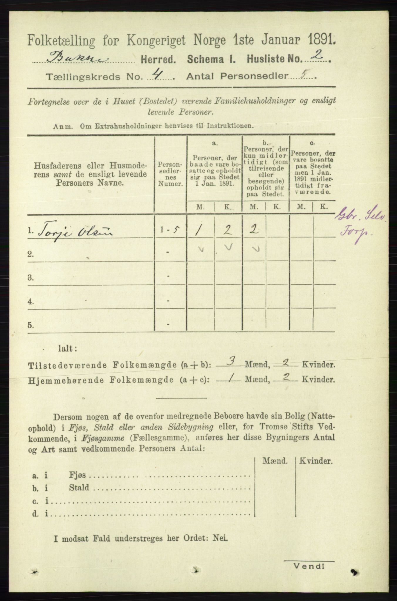 RA, 1891 census for 1045 Bakke, 1891, p. 545