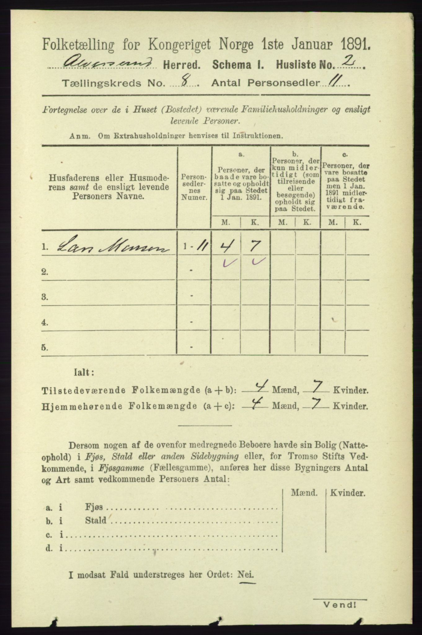 RA, 1891 census for 1257 Alversund, 1891, p. 2729