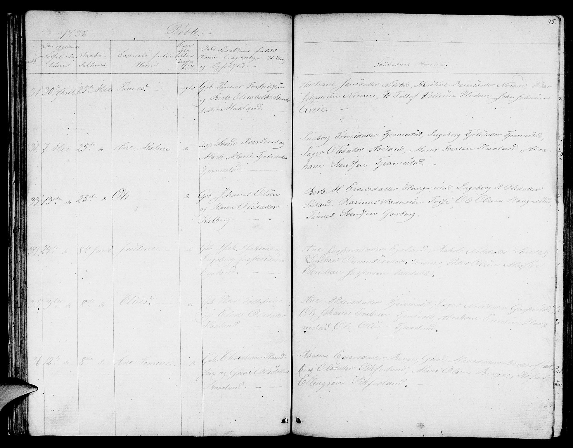 Lye sokneprestkontor, AV/SAST-A-101794/001/30BB/L0002: Parish register (copy) no. B 2, 1852-1867, p. 45