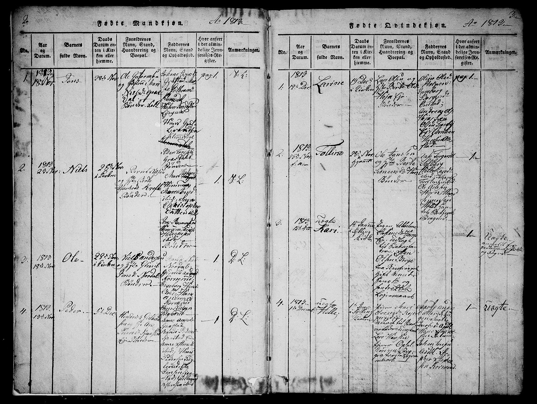 Lier kirkebøker, SAKO/A-230/G/Ga/L0001: Parish register (copy) no. I 1, 1813-1824, p. 2-3