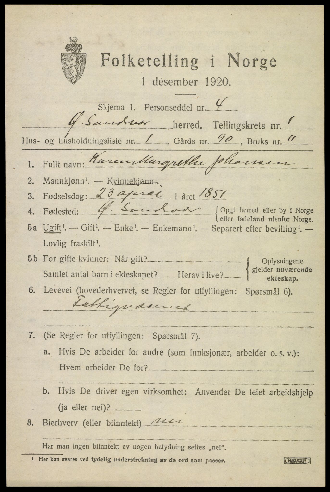 SAKO, 1920 census for Øvre Sandsvær, 1920, p. 918