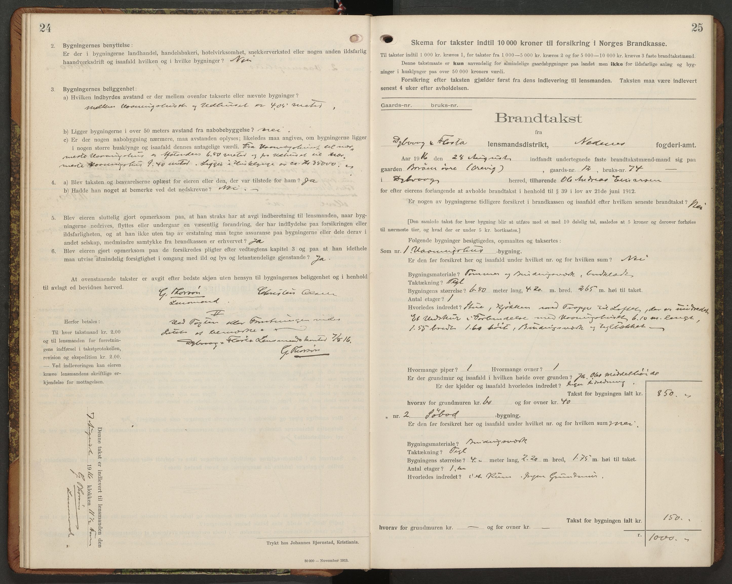 Norges Brannkasse Dypvåg og Flosta, AV/SAK-2241-0008/F/Fa/L0007: Branntakstprotokoll nr. 7 med gårdsnavnregister, 1916-1927