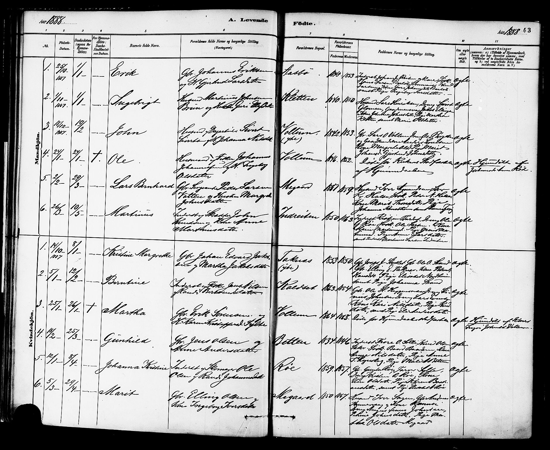 Ministerialprotokoller, klokkerbøker og fødselsregistre - Møre og Romsdal, SAT/A-1454/576/L0885: Parish register (official) no. 576A03, 1880-1898, p. 43