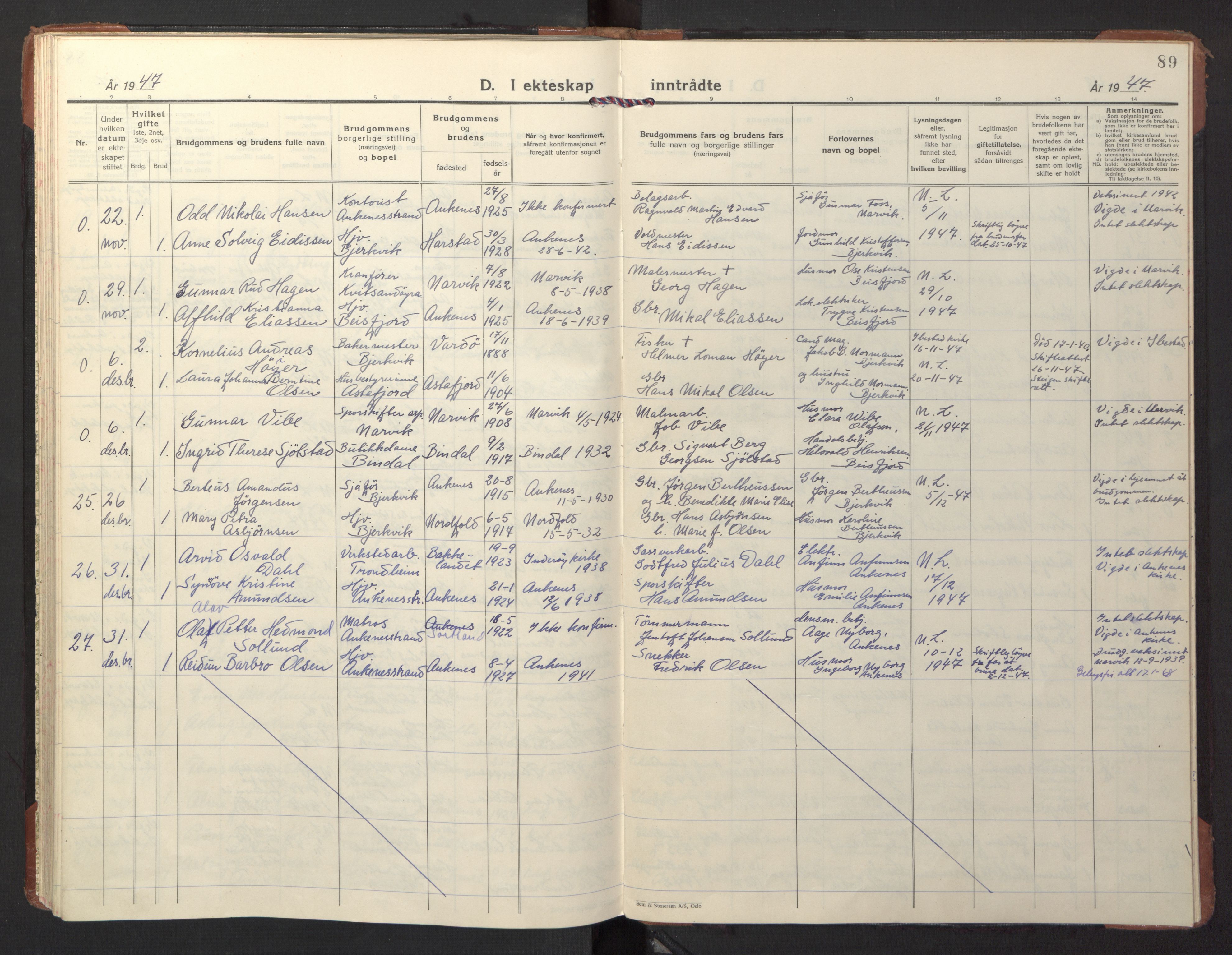 Ministerialprotokoller, klokkerbøker og fødselsregistre - Nordland, AV/SAT-A-1459/866/L0948: Parish register (official) no. 866A11, 1929-1949, p. 89