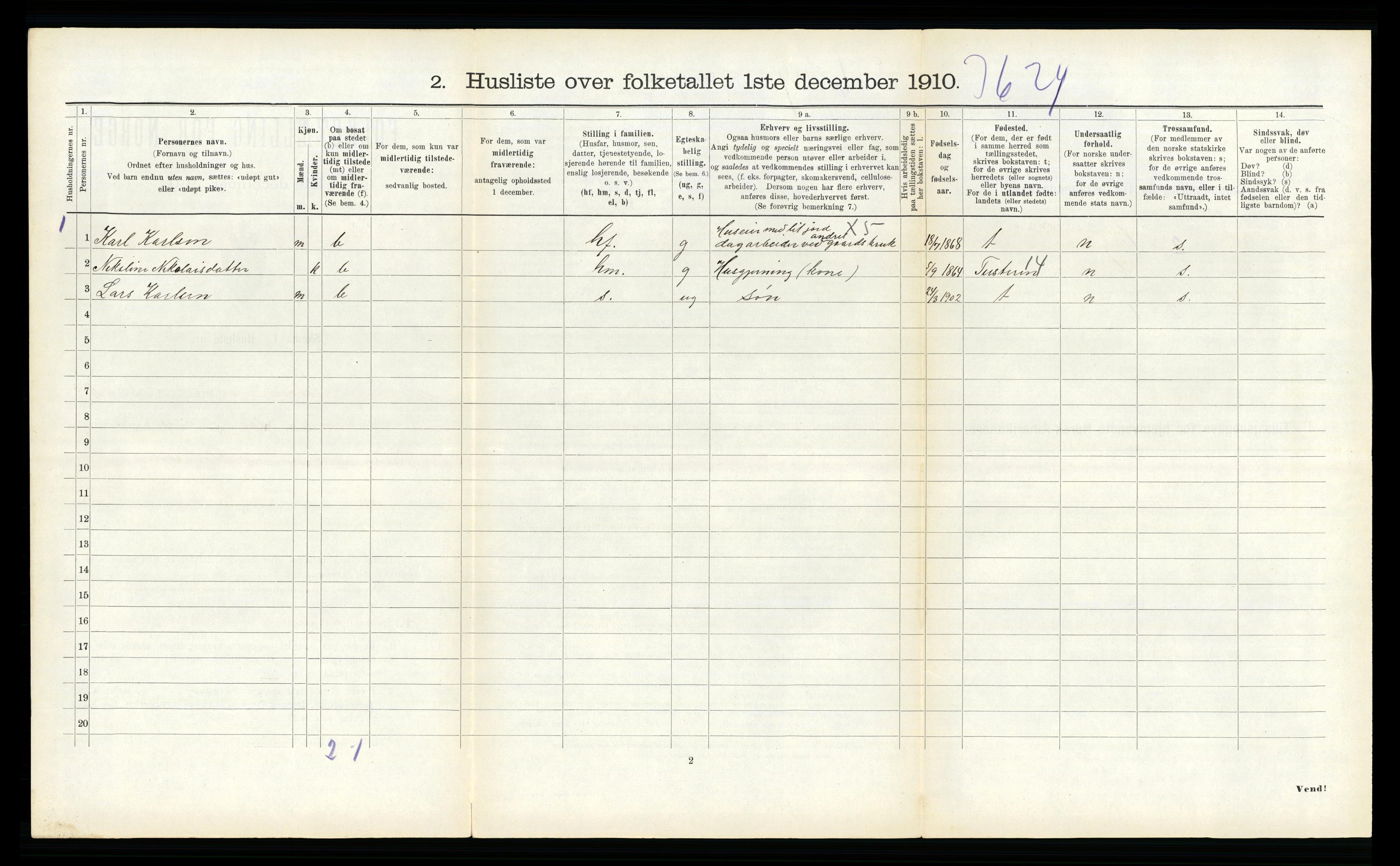 RA, 1910 census for Hemne, 1910, p. 1352