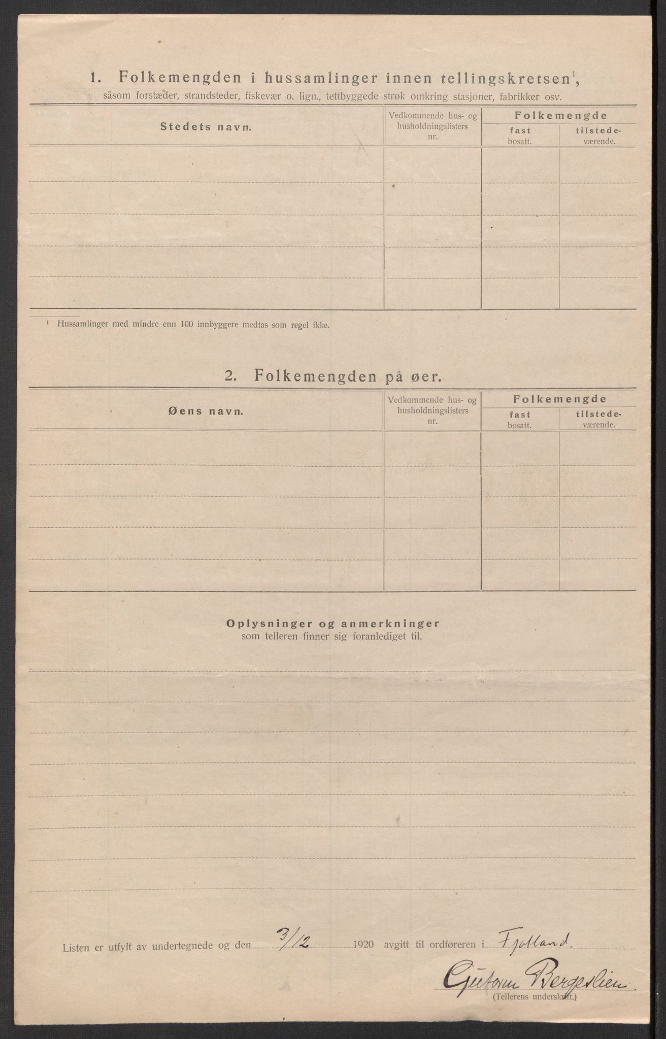 SAK, 1920 census for Fjotland, 1920, p. 24