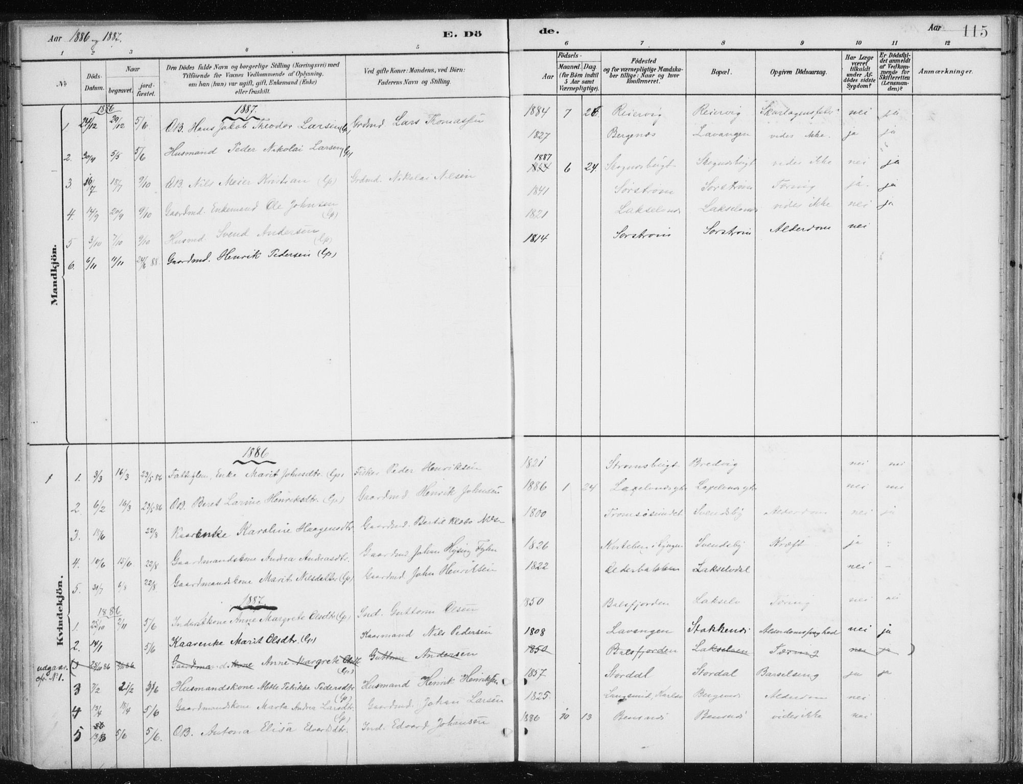 Lyngen sokneprestembete, AV/SATØ-S-1289/H/He/Hea/L0010kirke: Parish register (official) no. 10, 1883-1904, p. 115