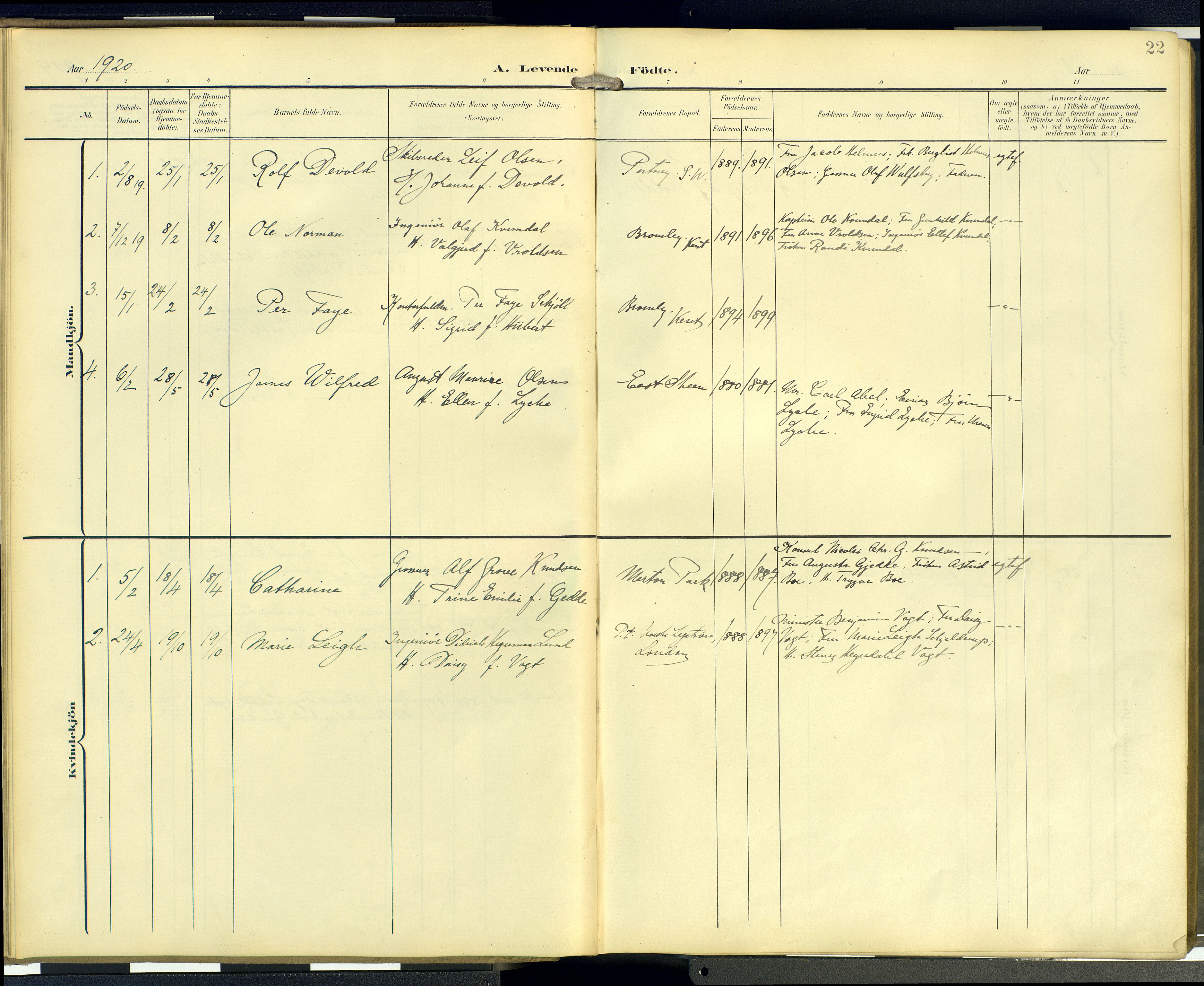  Den norske sjømannsmisjon i utlandet/London m/bistasjoner, SAB/SAB/PA-0103/H/Ha/L0003: Parish register (official) no. A 3, 1903-1934, p. 21b-22a