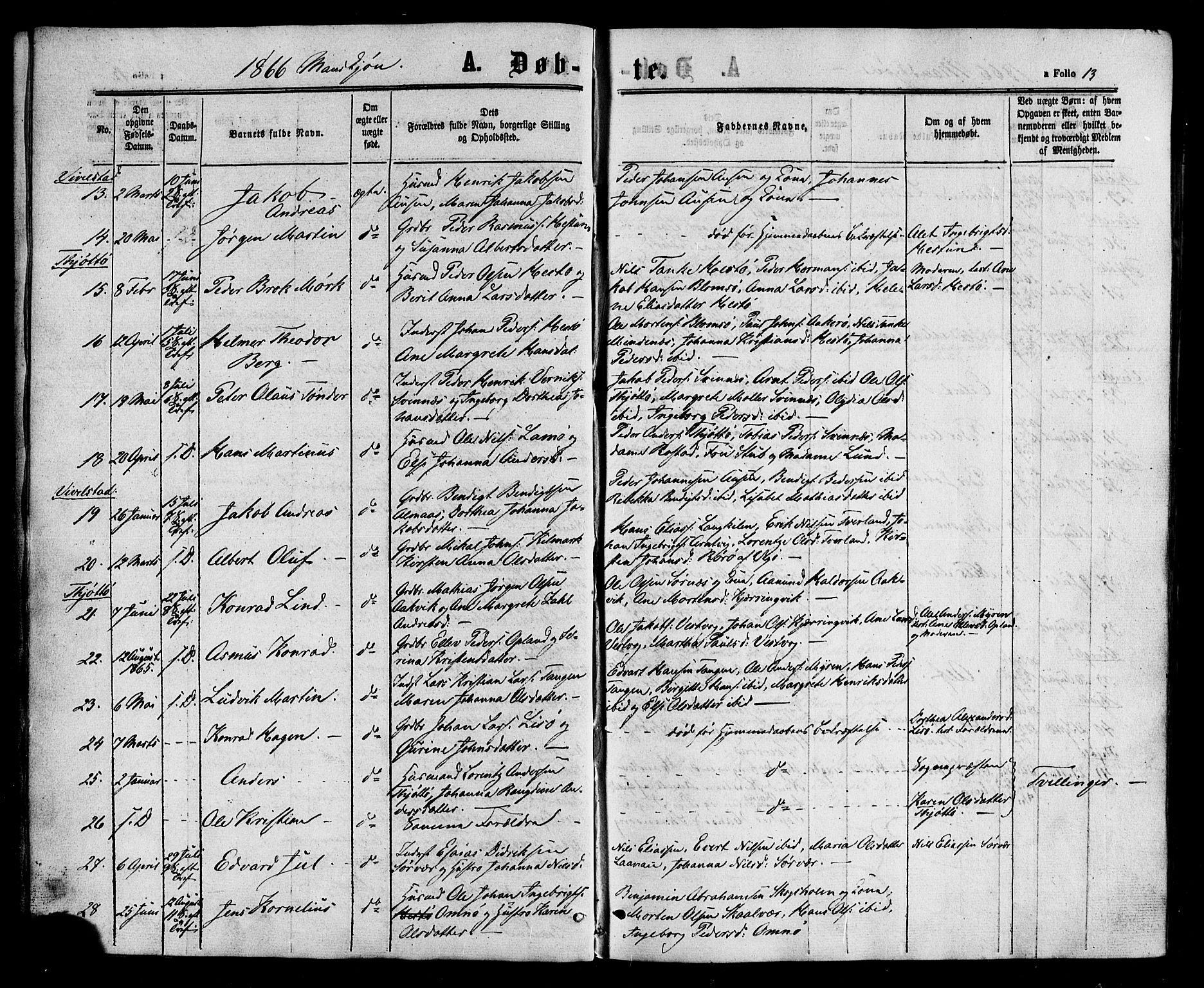 Ministerialprotokoller, klokkerbøker og fødselsregistre - Nordland, AV/SAT-A-1459/817/L0262: Parish register (official) no. 817A03/ 1, 1862-1877, p. 13