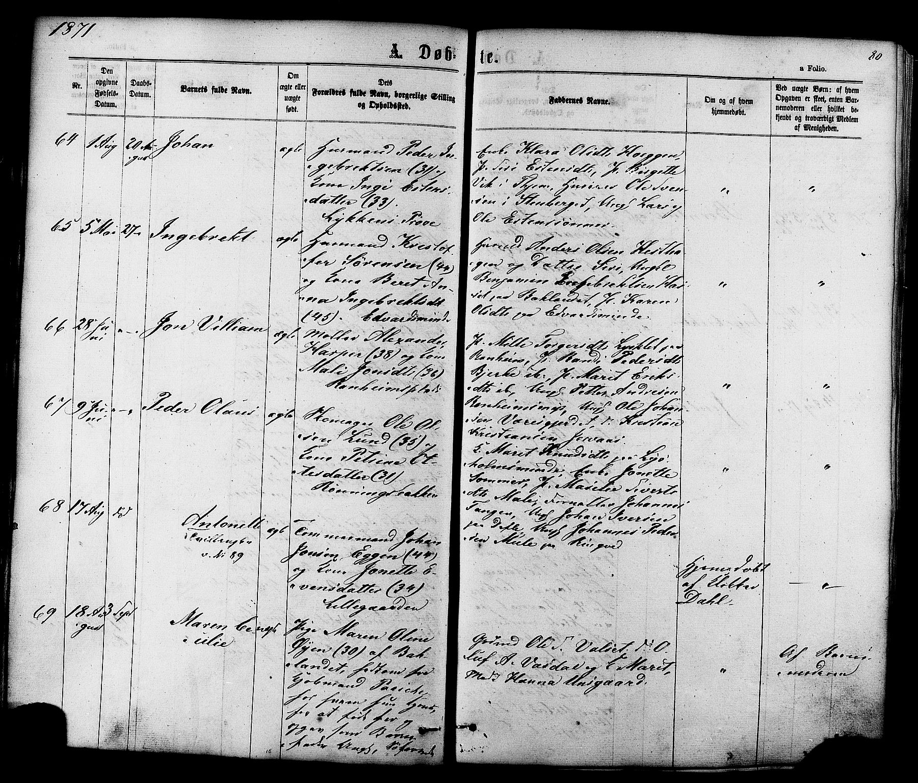 Ministerialprotokoller, klokkerbøker og fødselsregistre - Sør-Trøndelag, AV/SAT-A-1456/606/L0293: Parish register (official) no. 606A08, 1866-1877, p. 80