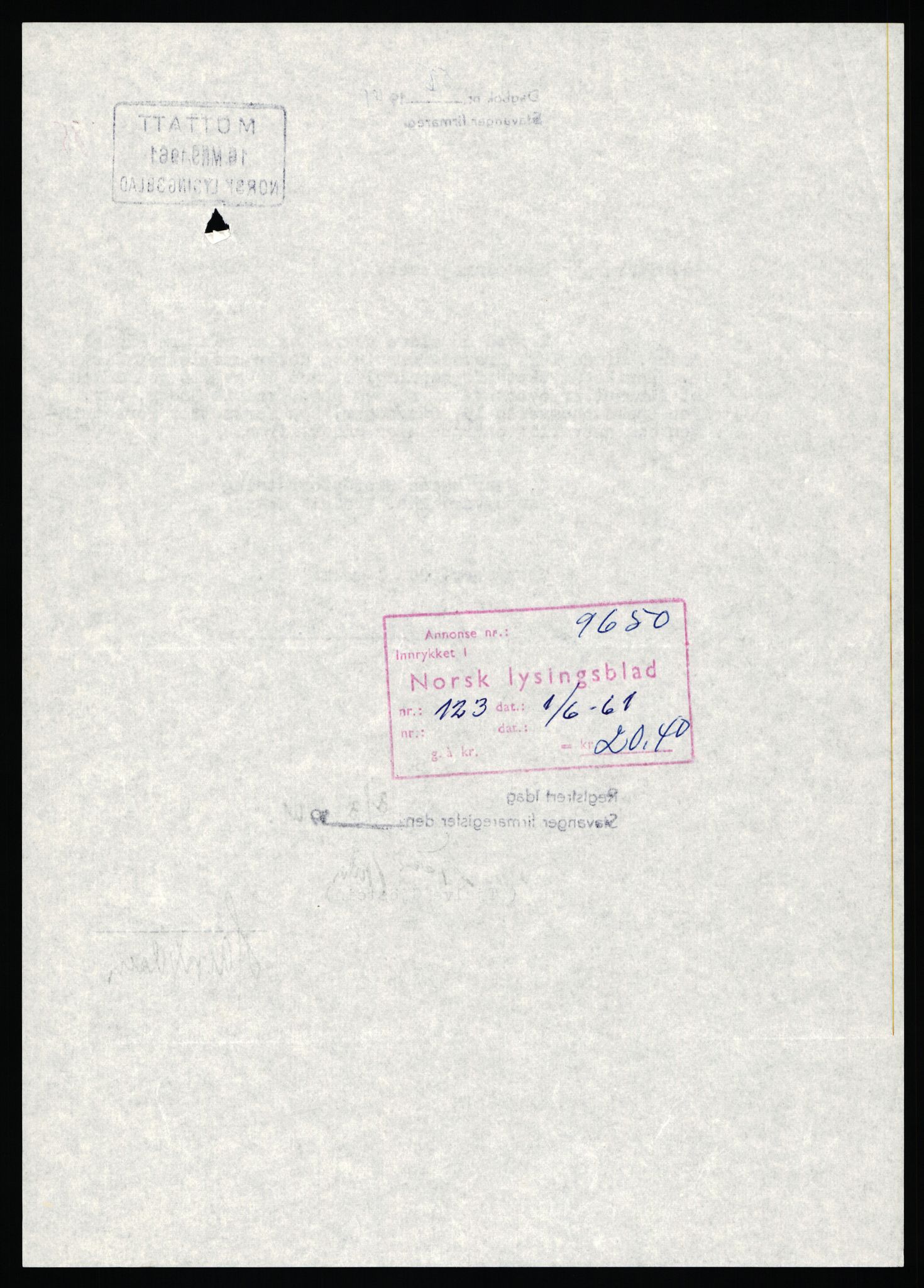 Stavanger byfogd, SAST/A-101408/002/J/Jd/Jde/L0001: Registreringsmeldinger og bilag. Enkeltmannsforetak, 1-350, 1891-1967, p. 315