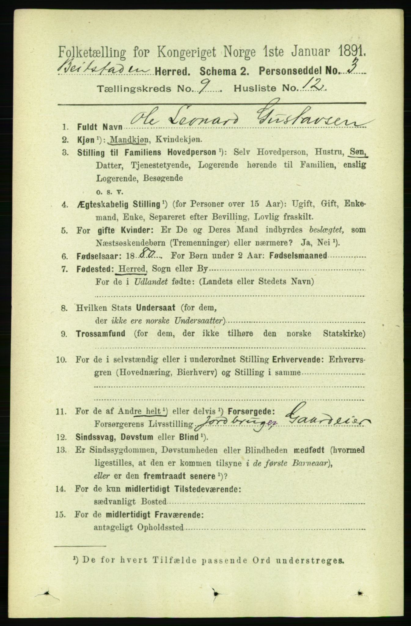 RA, 1891 census for 1727 Beitstad, 1891, p. 2481