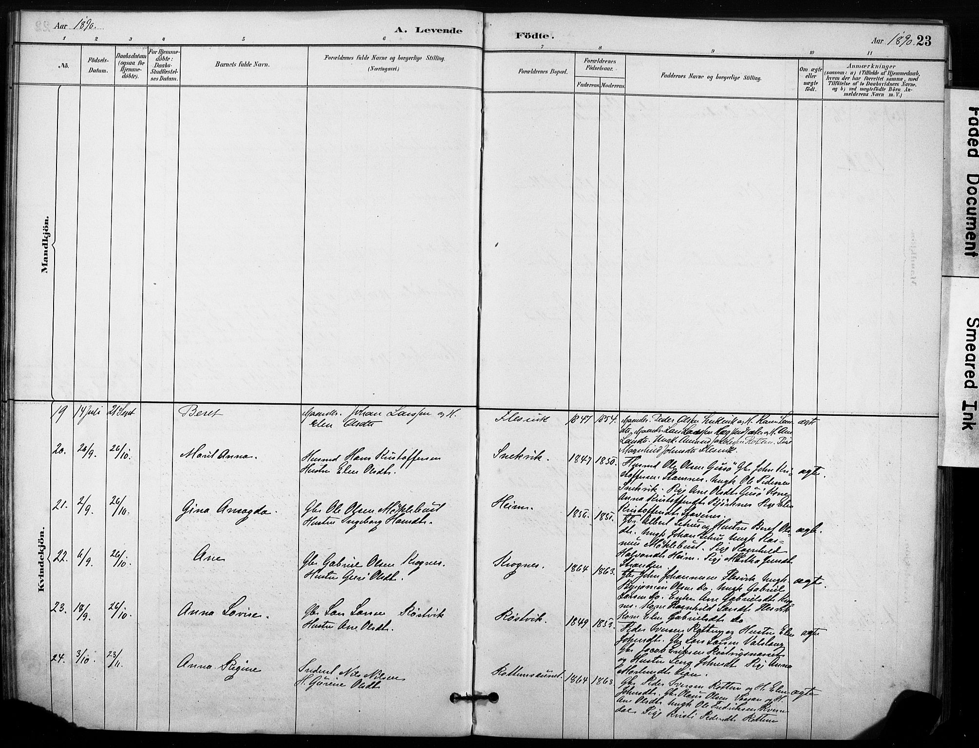 Ministerialprotokoller, klokkerbøker og fødselsregistre - Sør-Trøndelag, SAT/A-1456/633/L0518: Parish register (official) no. 633A01, 1884-1906, p. 23
