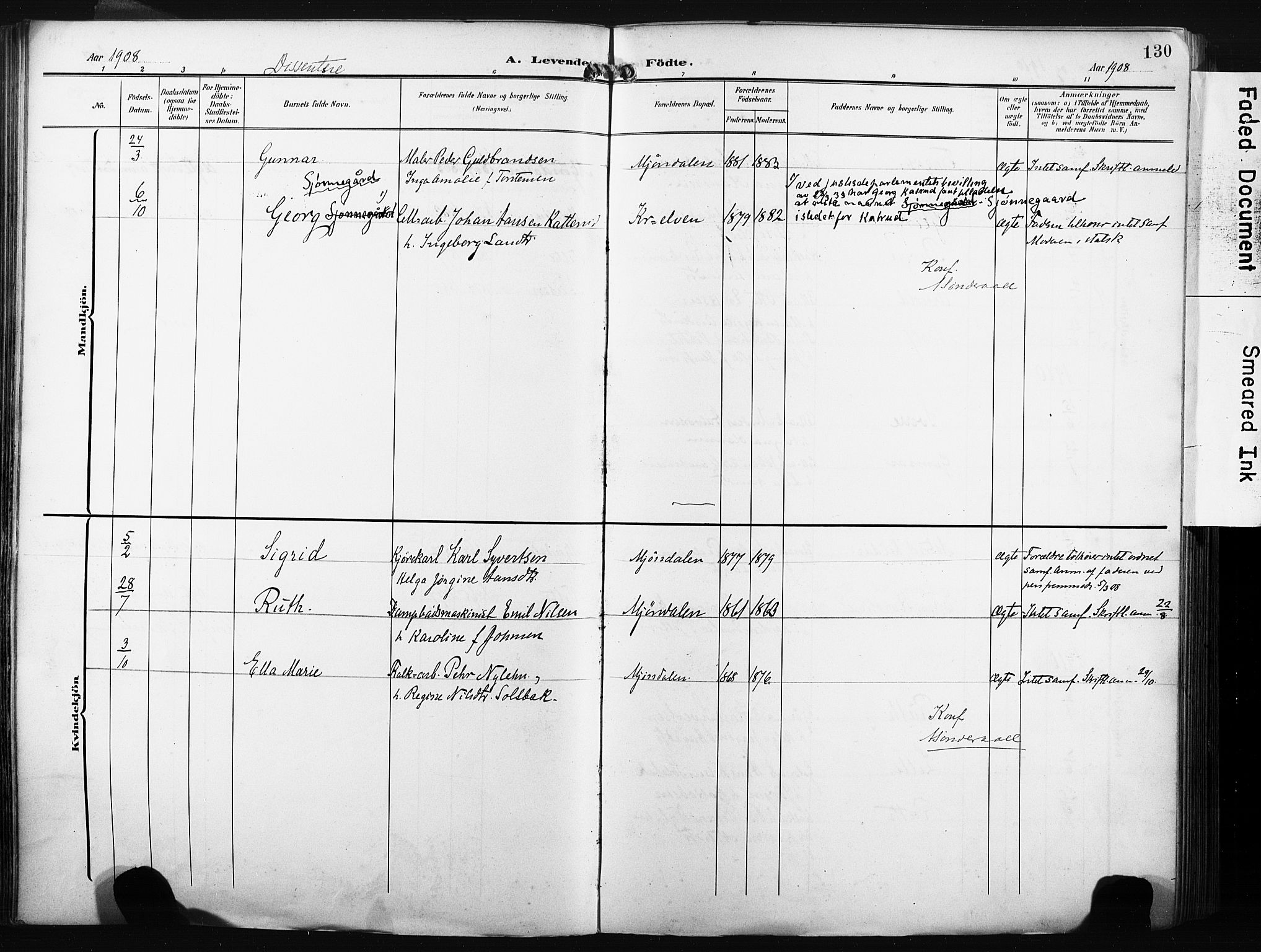 Nedre Eiker kirkebøker, AV/SAKO-A-612/F/Fa/L0006: Parish register (official) no. 6, 1906-1912, p. 130