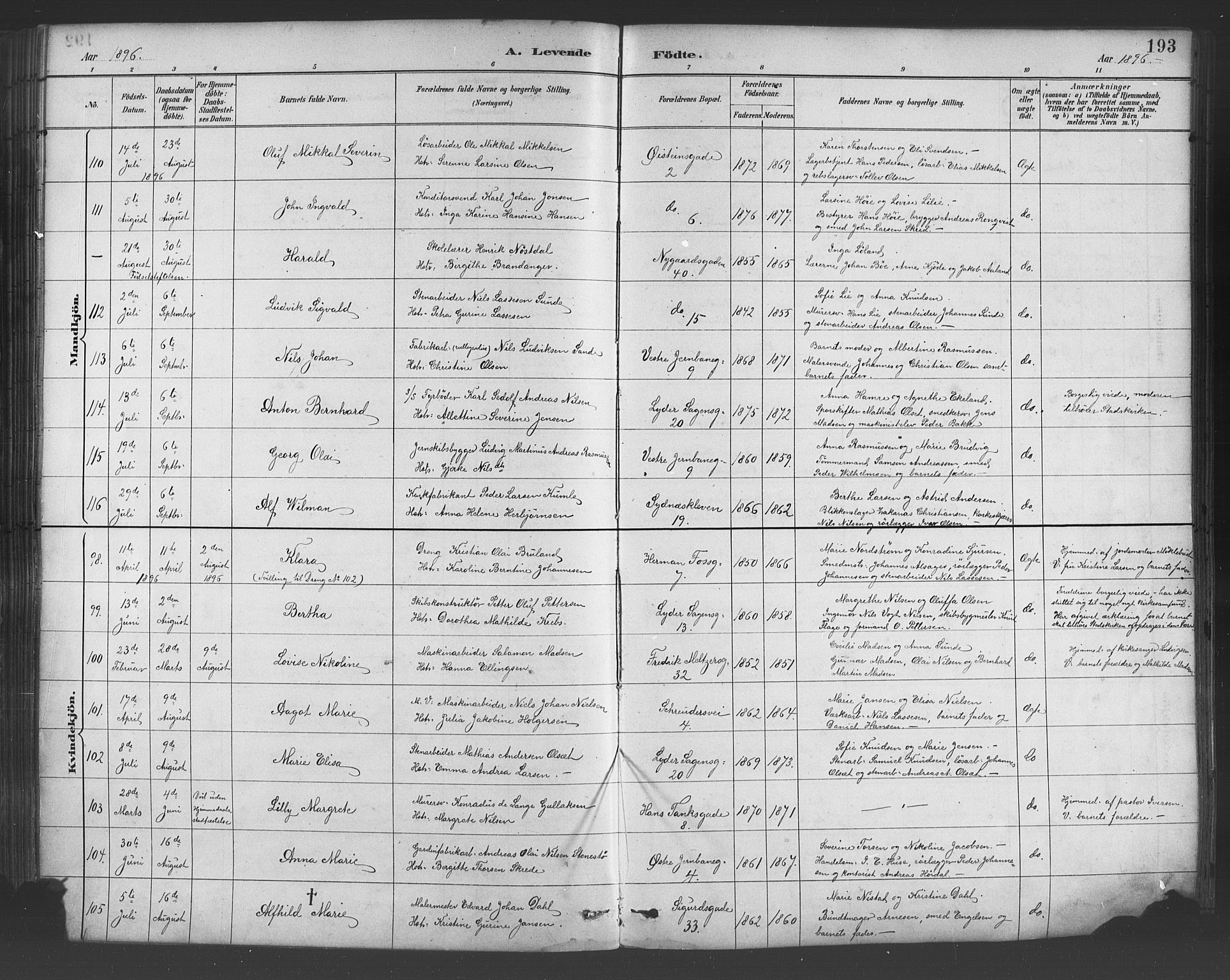 Johanneskirken sokneprestembete, AV/SAB-A-76001/H/Hab: Parish register (copy) no. A 1, 1885-1900, p. 193