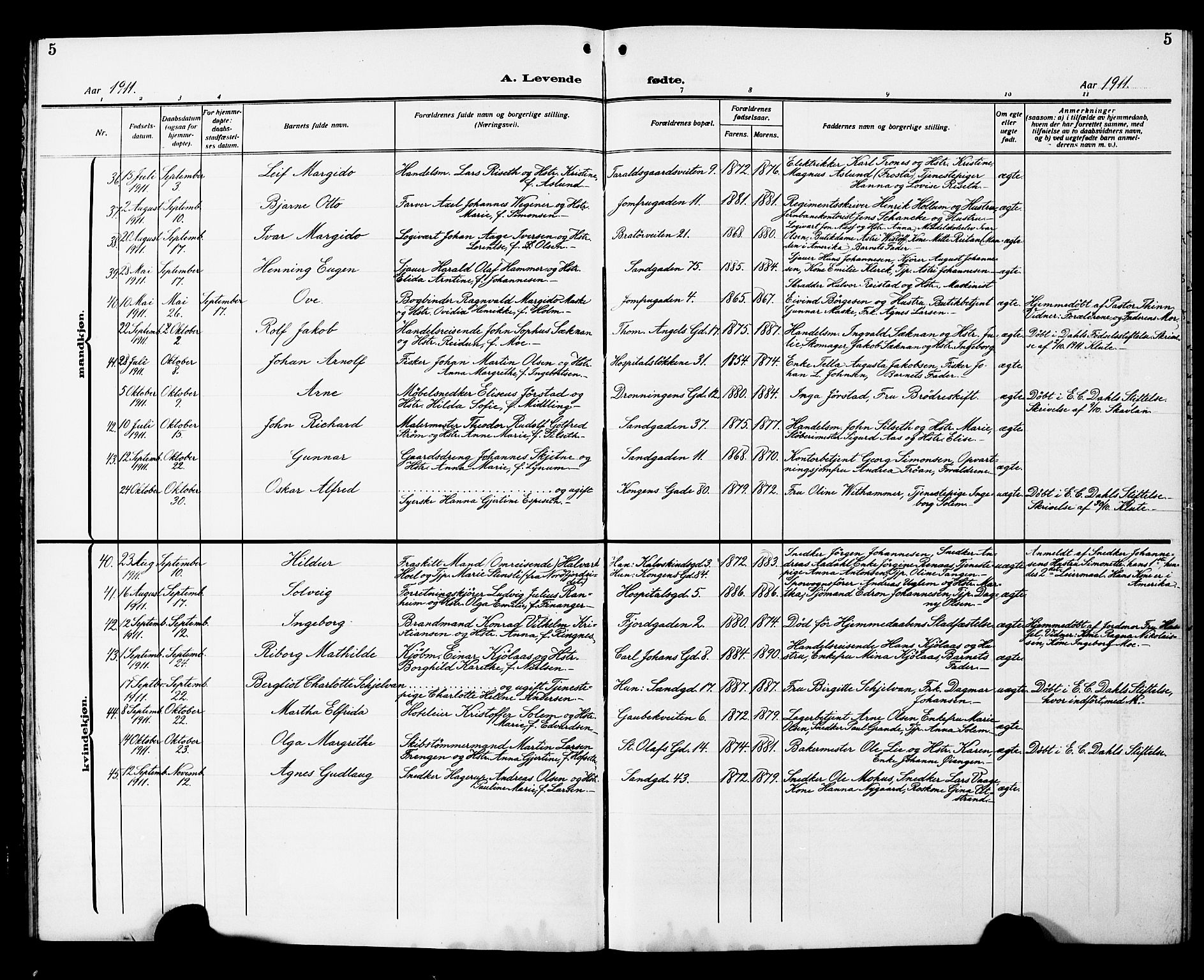 Ministerialprotokoller, klokkerbøker og fødselsregistre - Sør-Trøndelag, SAT/A-1456/602/L0147: Parish register (copy) no. 602C15, 1911-1924, p. 5