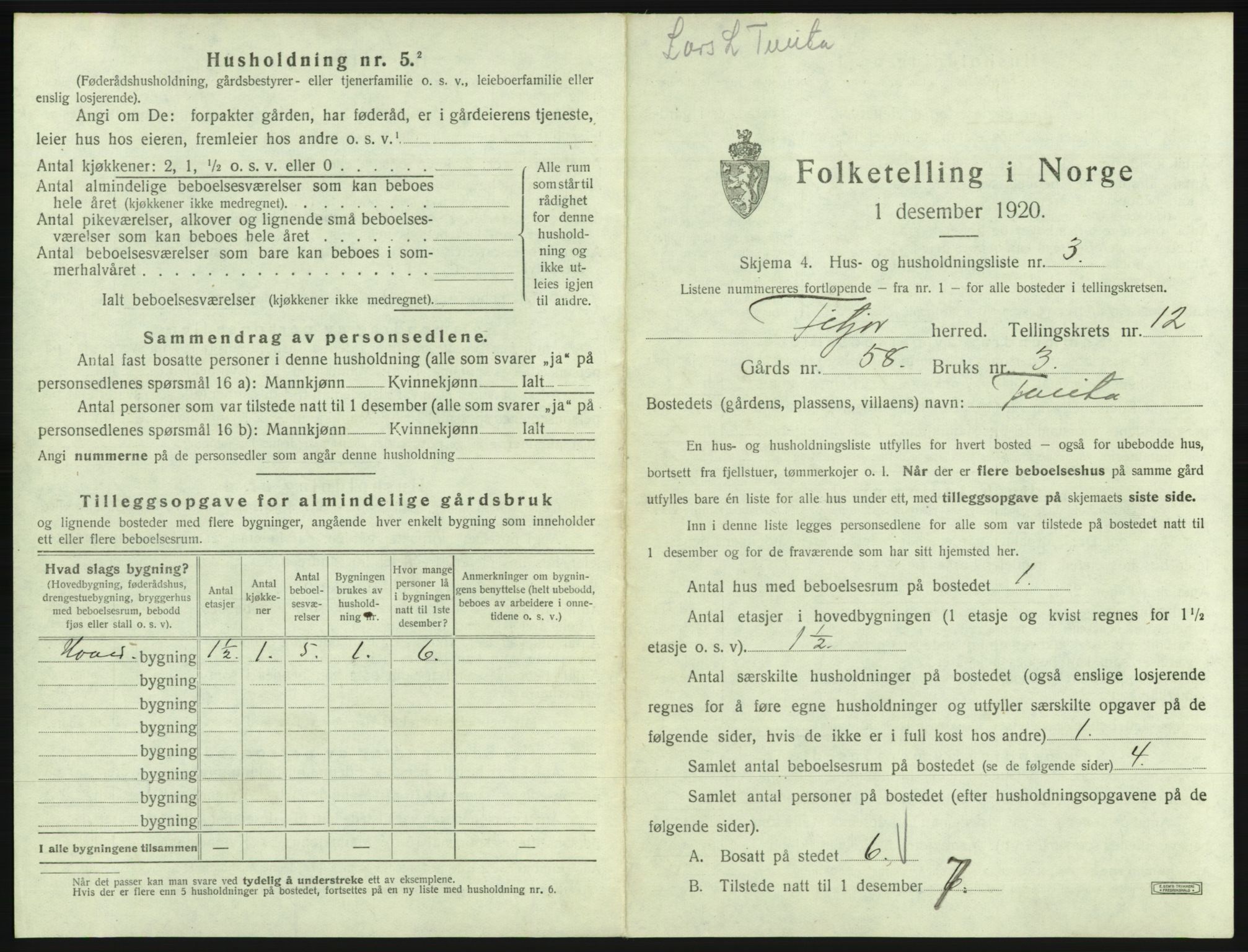 SAB, 1920 census for Fitjar, 1920, p. 641