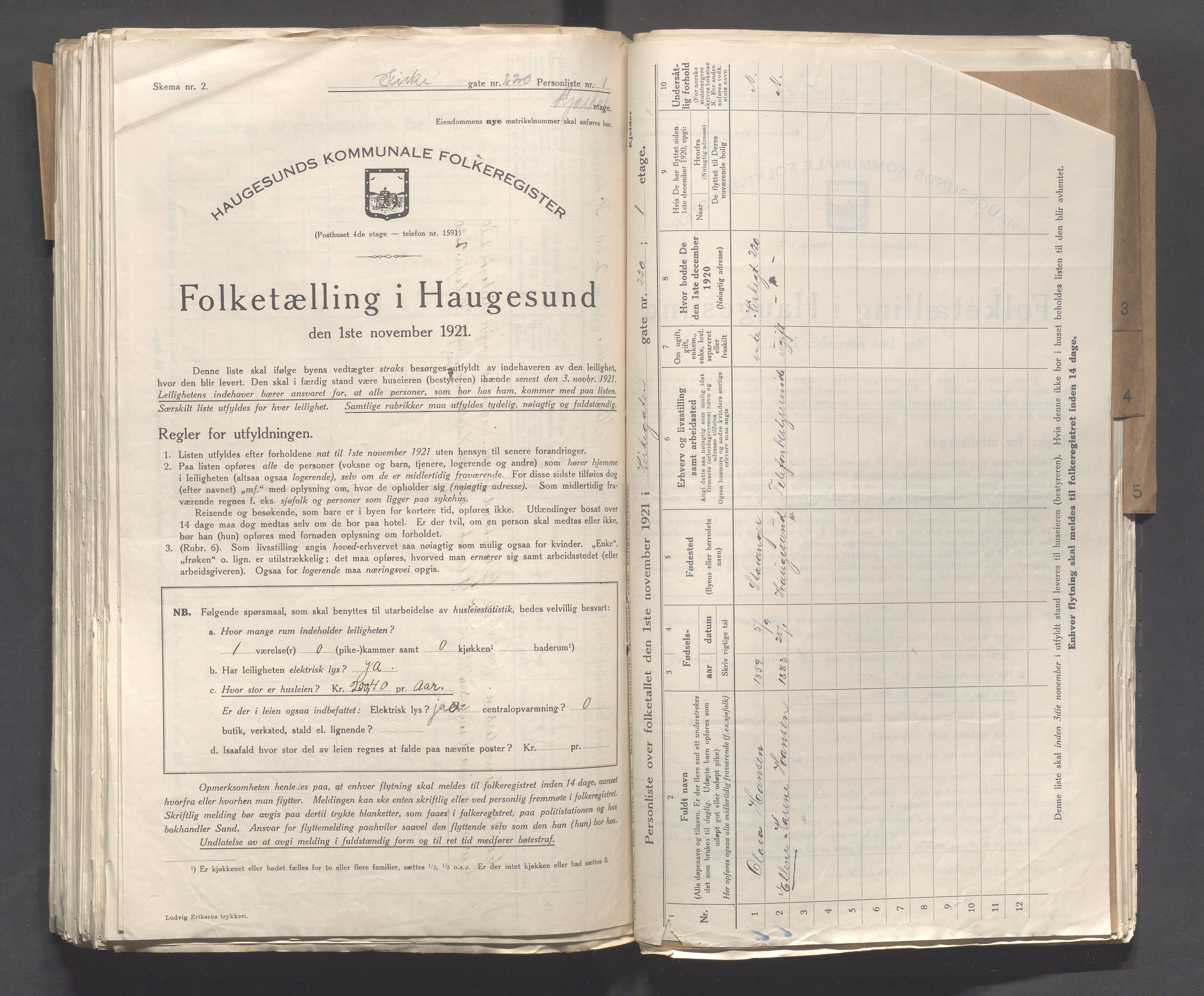 IKAR, Local census 1.11.1921 for Haugesund, 1921, p. 2925