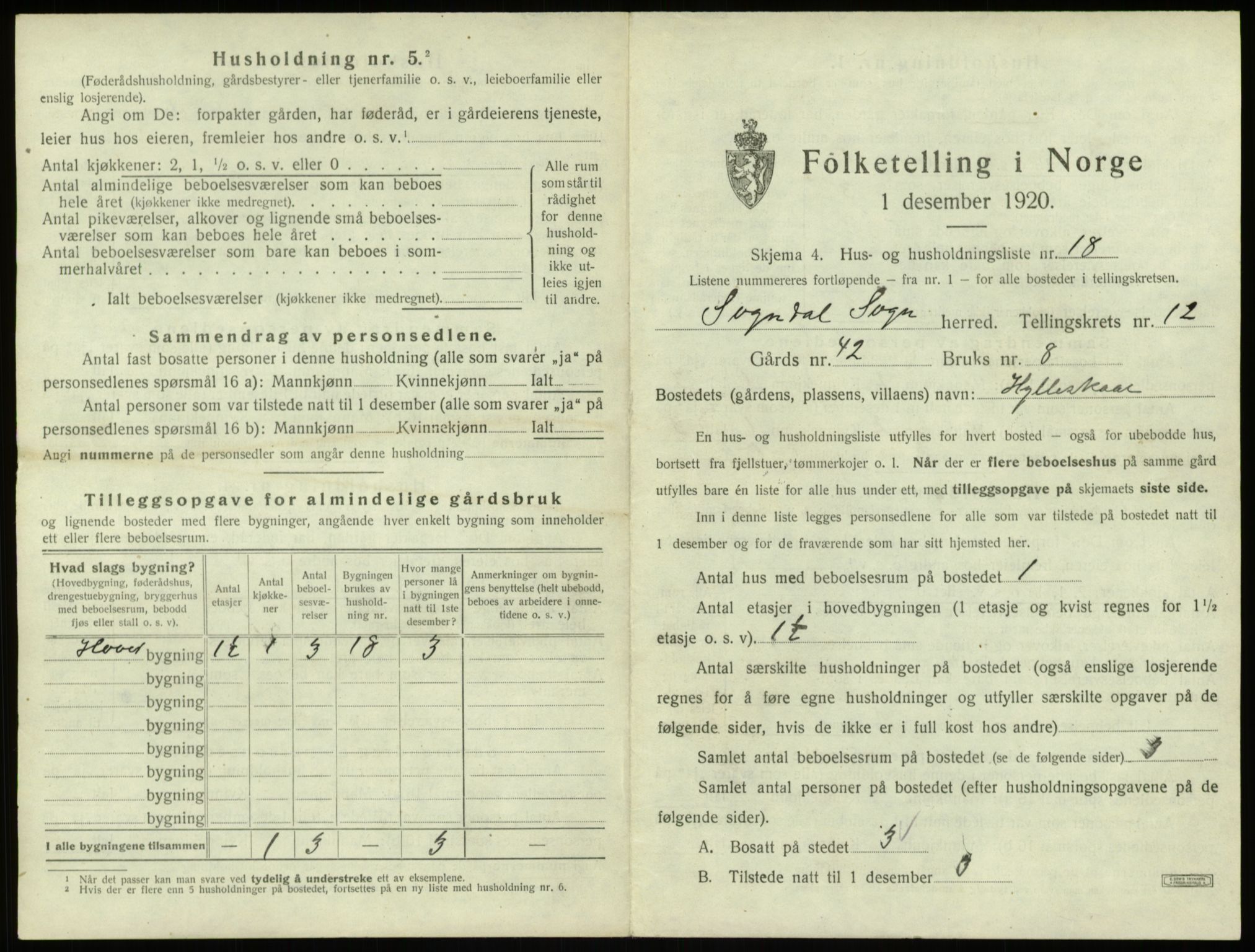 SAB, 1920 census for Sogndal, 1920, p. 752