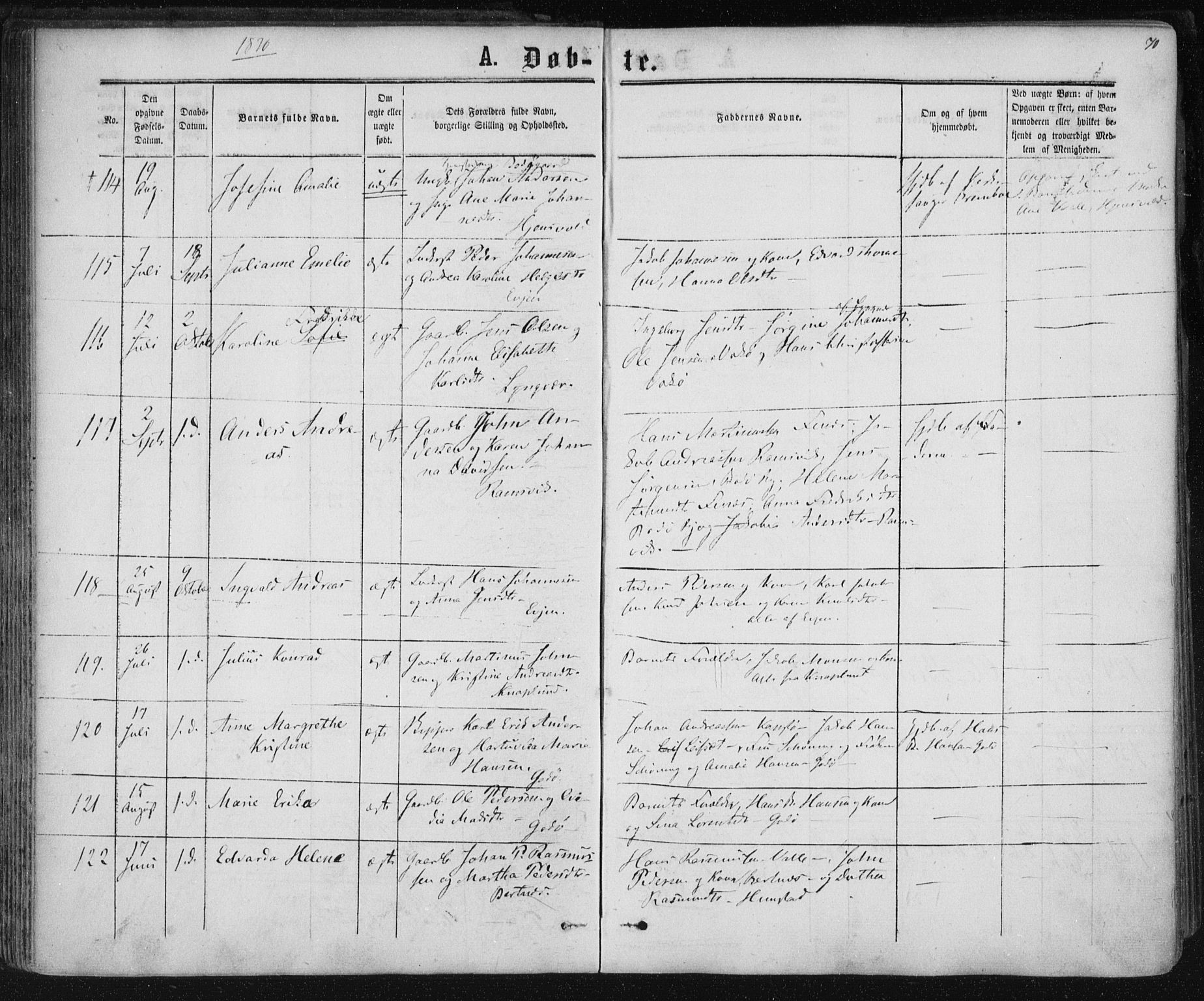 Ministerialprotokoller, klokkerbøker og fødselsregistre - Nordland, SAT/A-1459/801/L0008: Parish register (official) no. 801A08, 1864-1875, p. 70