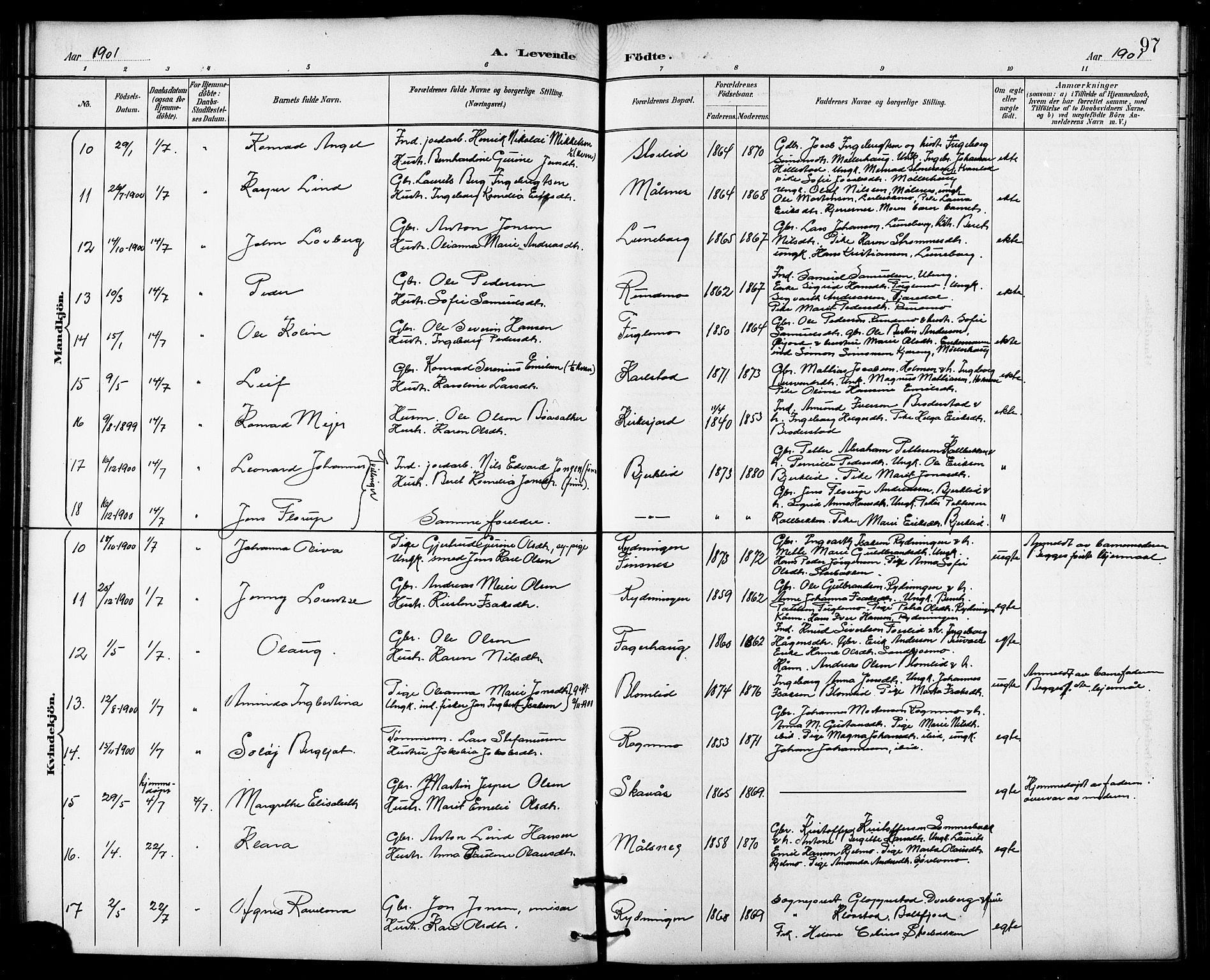 Målselv sokneprestembete, SATØ/S-1311/G/Ga/Gab/L0004klokker: Parish register (copy) no. 4, 1885-1901, p. 97