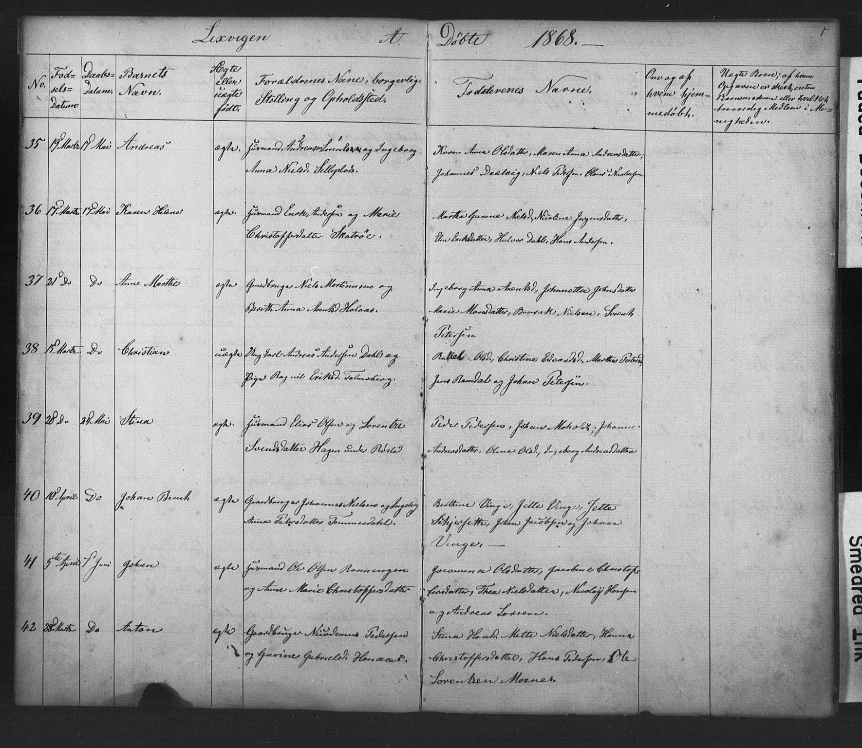 Ministerialprotokoller, klokkerbøker og fødselsregistre - Nord-Trøndelag, AV/SAT-A-1458/701/L0018: Parish register (copy) no. 701C02, 1868-1872, p. 5