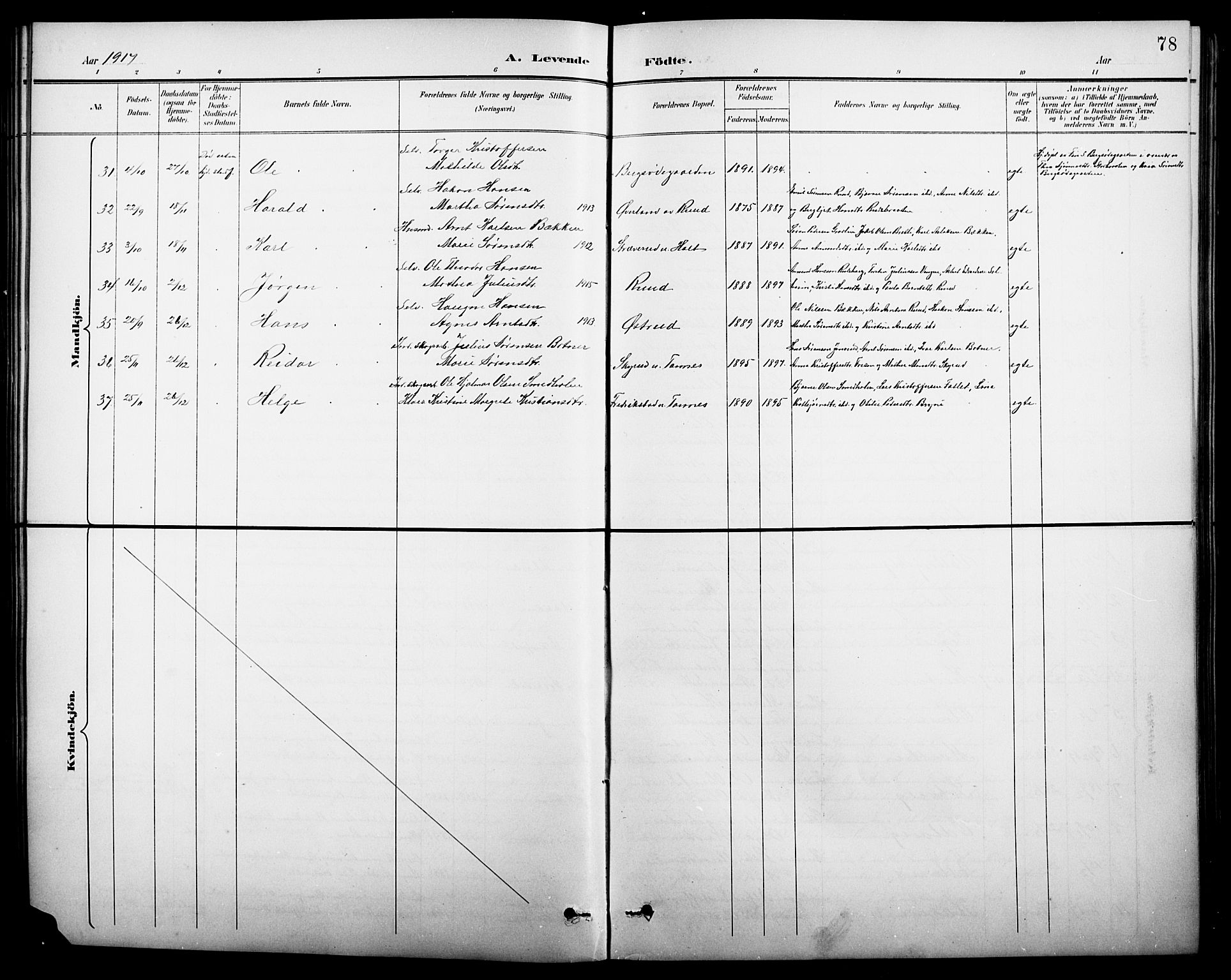 Nord-Odal prestekontor, SAH/PREST-032/H/Ha/Hab/L0002: Parish register (copy) no. 2, 1895-1921, p. 78