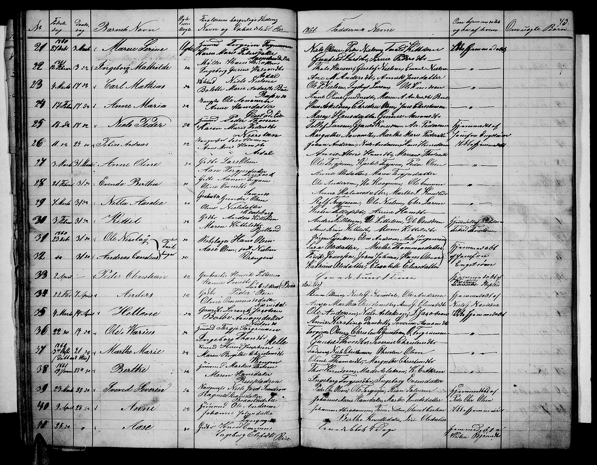 Øyestad sokneprestkontor, AV/SAK-1111-0049/F/Fb/L0007: Parish register (copy) no. B 7, 1854-1872, p. 43