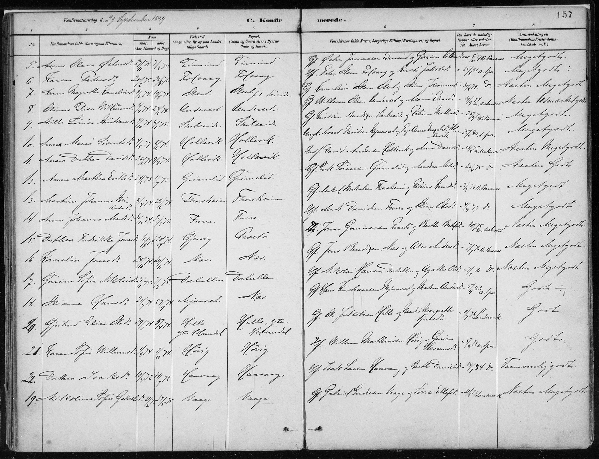 Askvoll sokneprestembete, AV/SAB-A-79501/H/Haa/Haab/L0002: Parish register (official) no. B 2, 1879-1909, p. 157