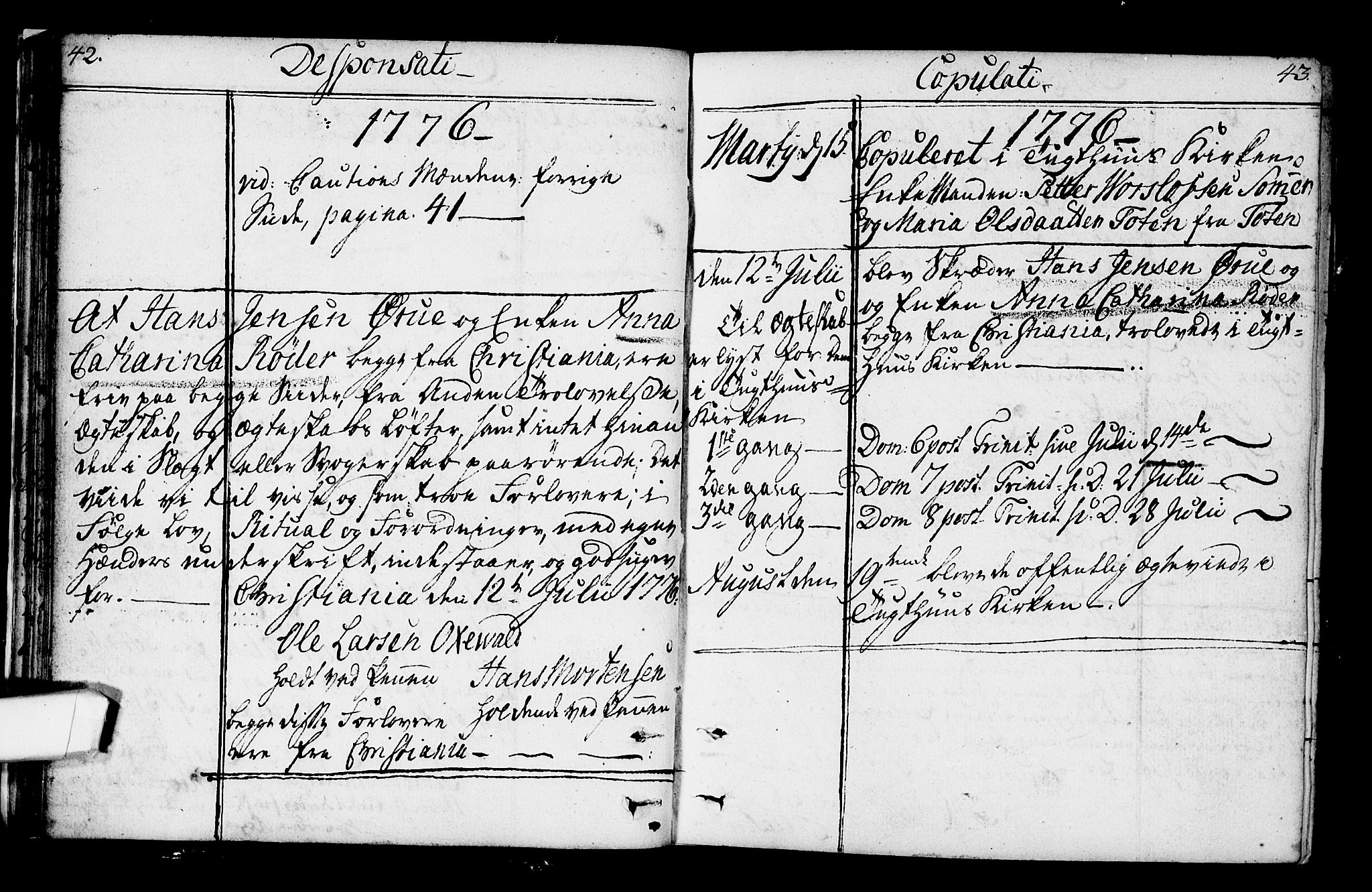 Kristiania tukthusprest Kirkebøker, SAO/A-10881/F/Fa/L0001: Parish register (official) no. 1, 1758-1828, p. 42-43