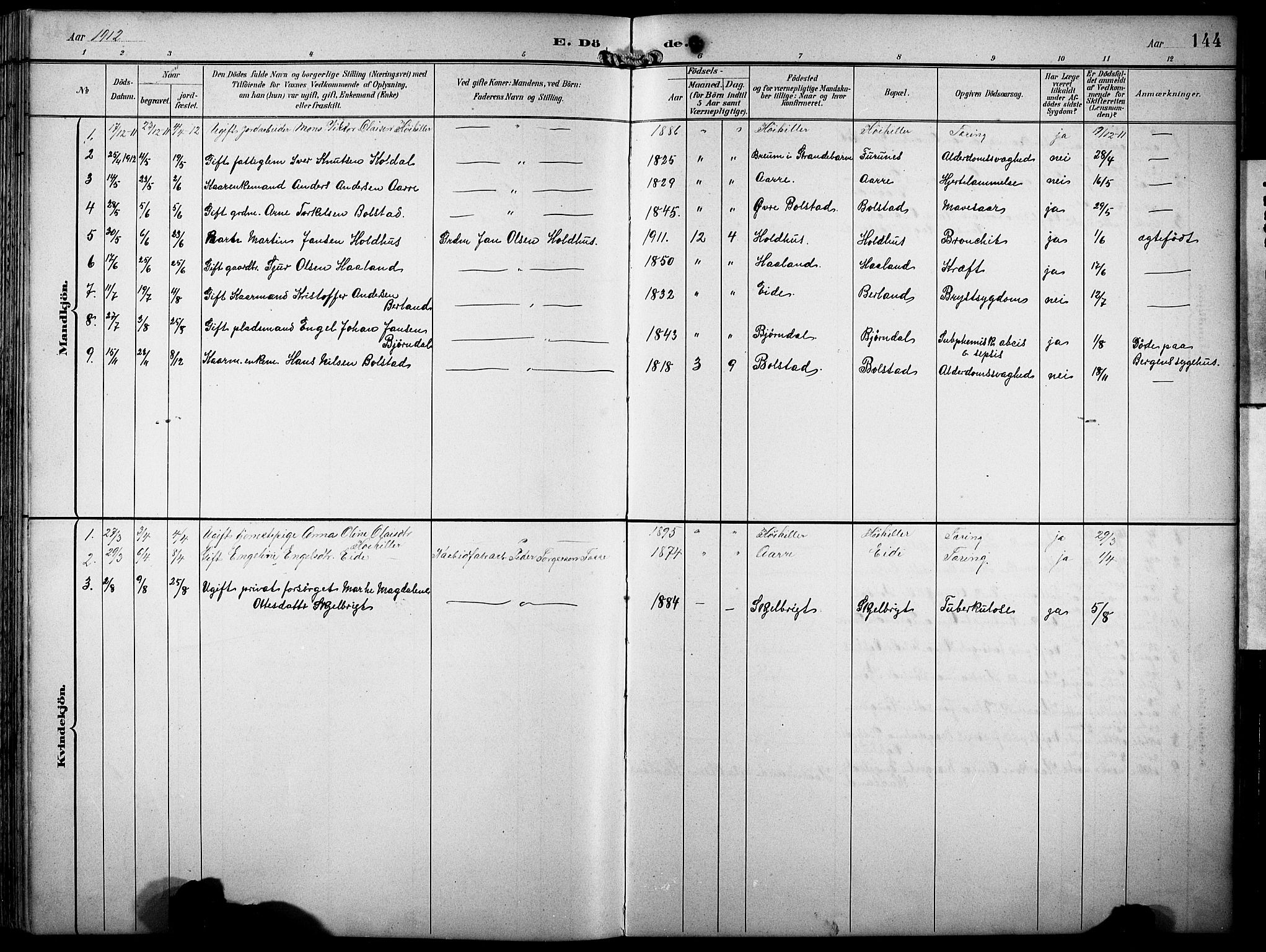 Fusa sokneprestembete, SAB/A-75401/H/Hab: Parish register (copy) no. B 2, 1897-1930, p. 144