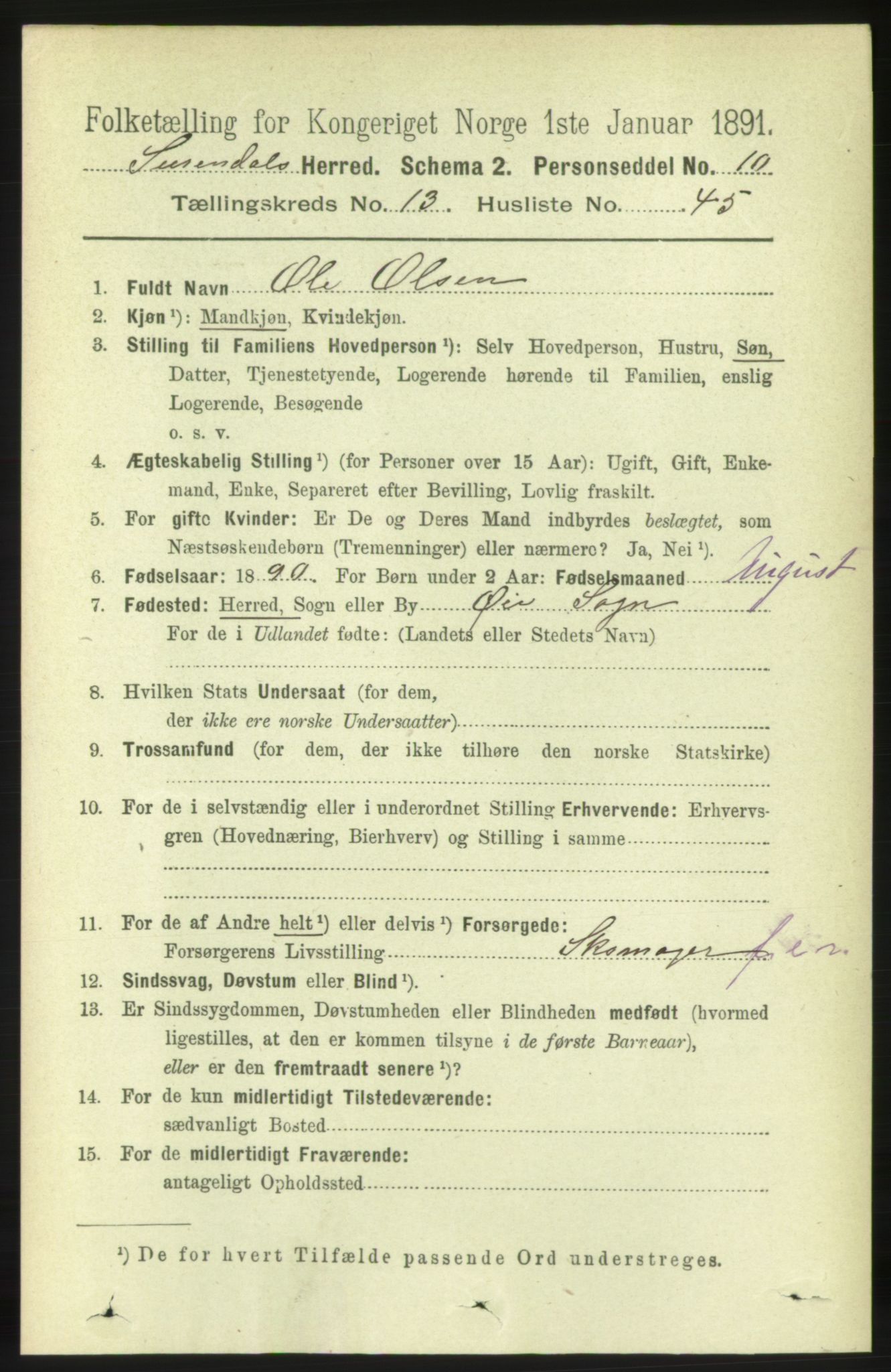 RA, 1891 census for 1566 Surnadal, 1891, p. 3415