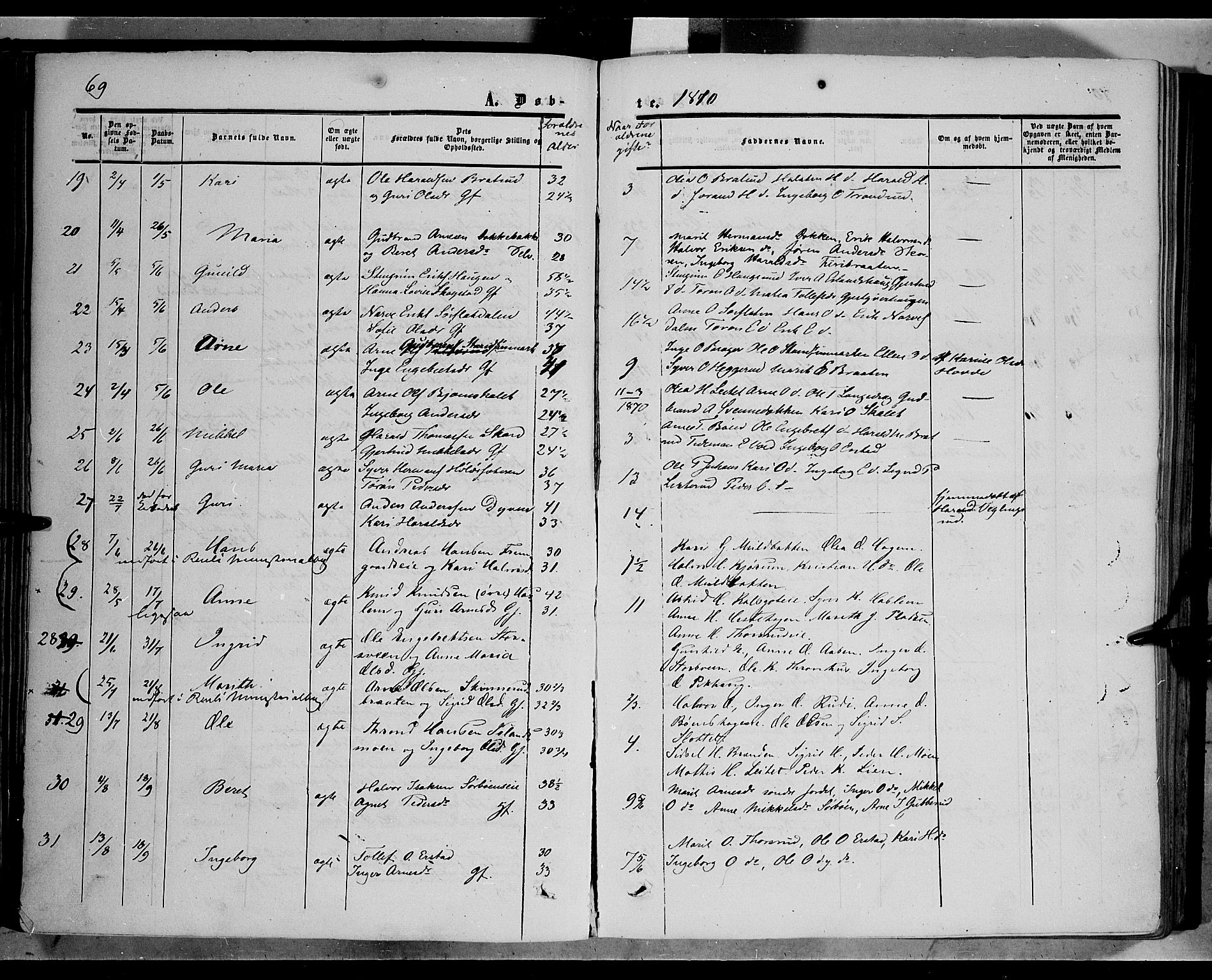 Sør-Aurdal prestekontor, SAH/PREST-128/H/Ha/Haa/L0005: Parish register (official) no. 5, 1849-1876, p. 69