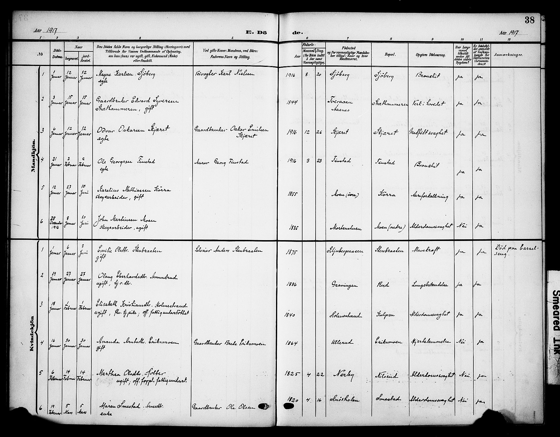 Våler prestekontor, Hedmark, AV/SAH-PREST-040/H/Ha/Haa/L0007: Parish register (official) no. 7, 1908-1919, p. 38
