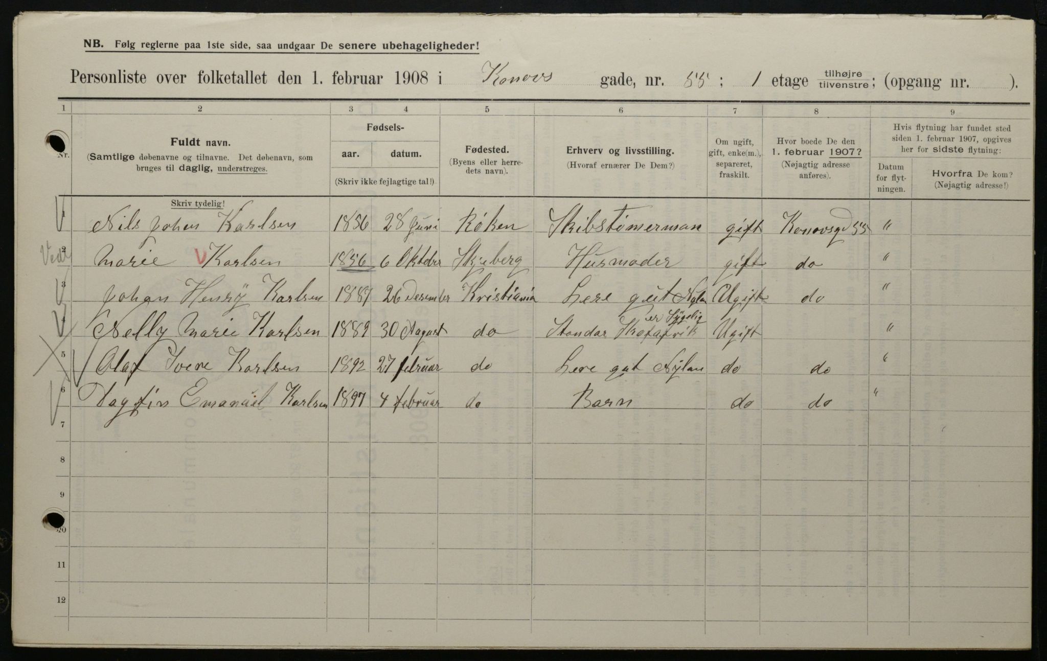 OBA, Municipal Census 1908 for Kristiania, 1908, p. 47815