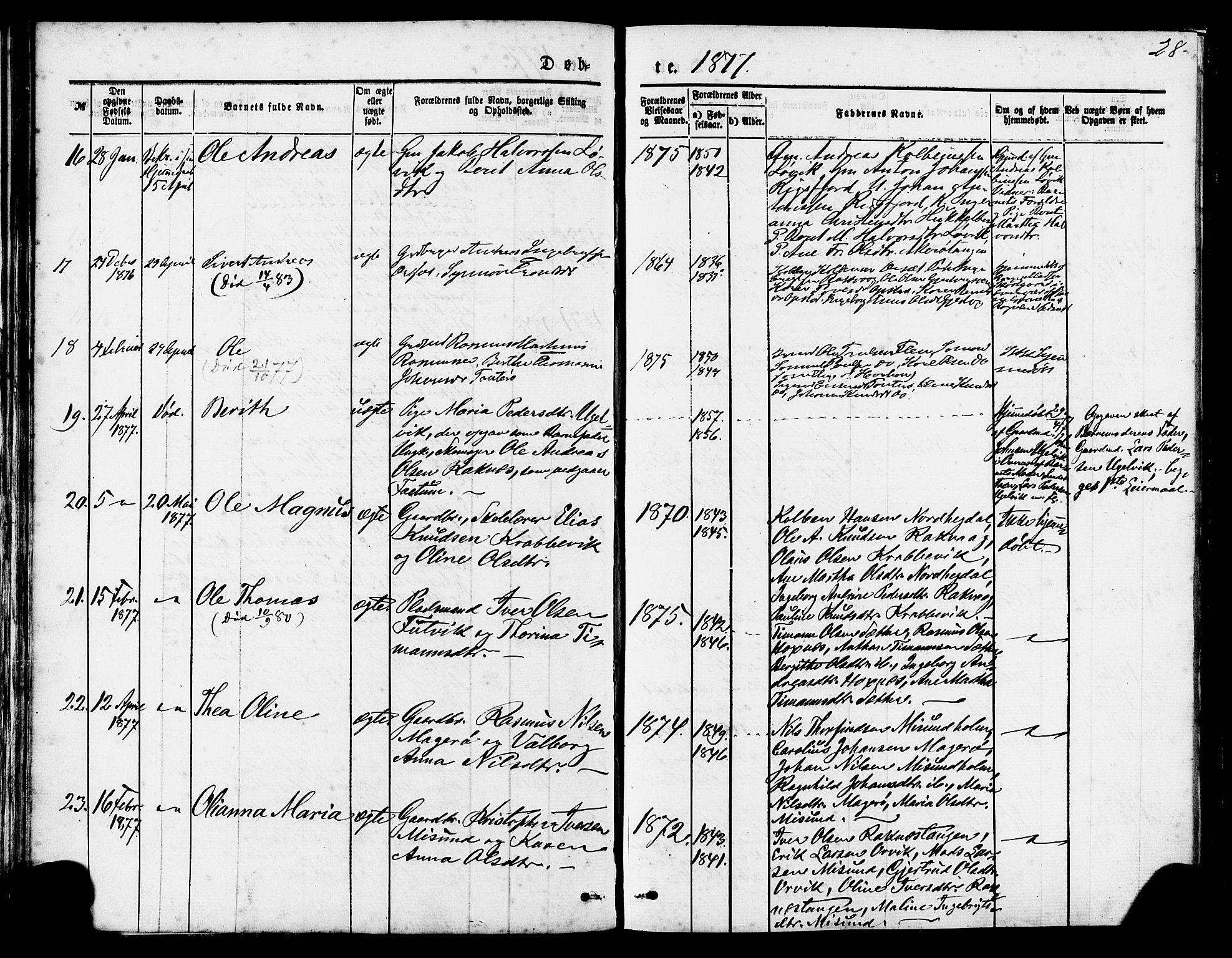 Ministerialprotokoller, klokkerbøker og fødselsregistre - Møre og Romsdal, AV/SAT-A-1454/560/L0720: Parish register (official) no. 560A04, 1873-1878, p. 28