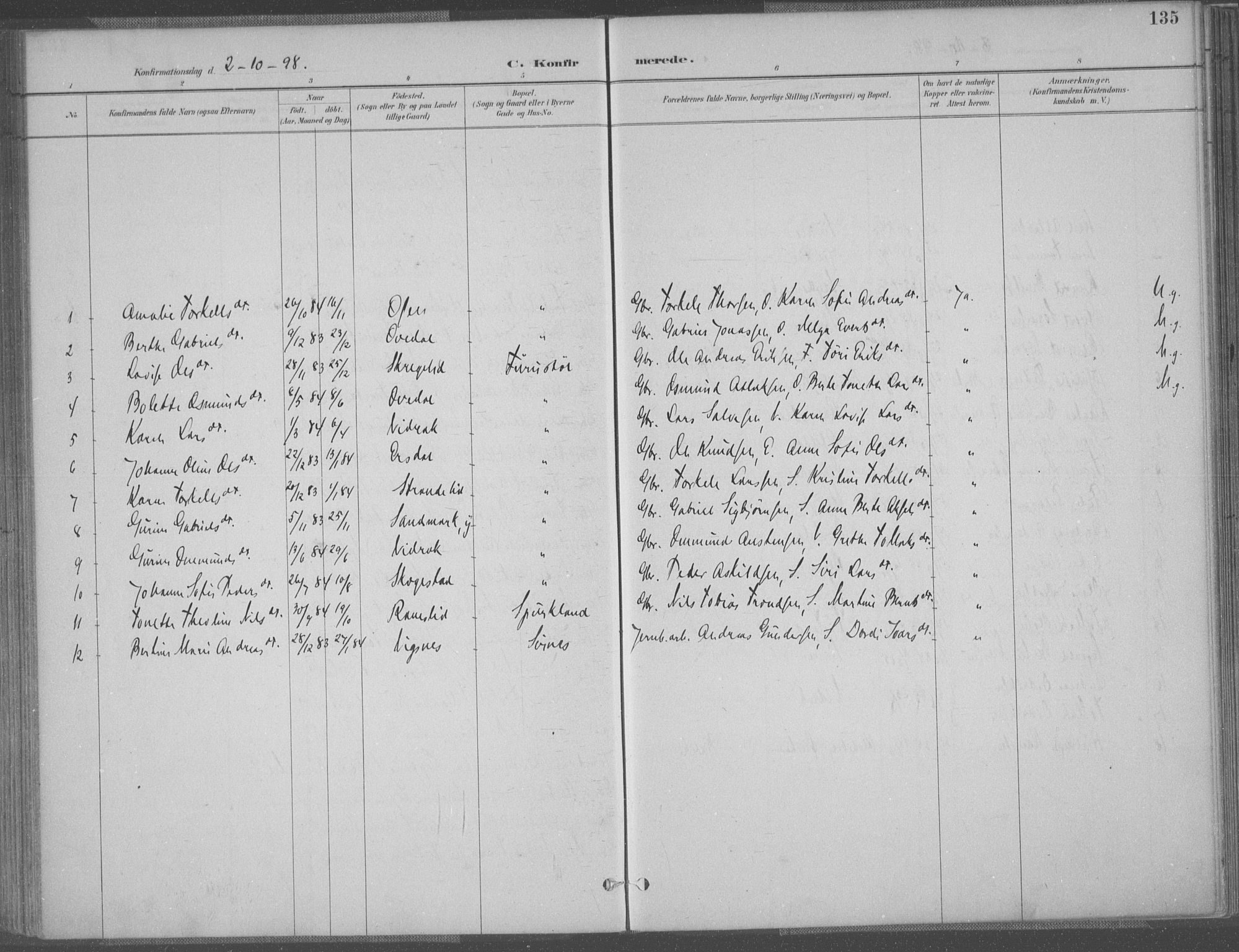 Bakke sokneprestkontor, AV/SAK-1111-0002/F/Fa/Faa/L0008: Parish register (official) no. A 8, 1887-1911, p. 135