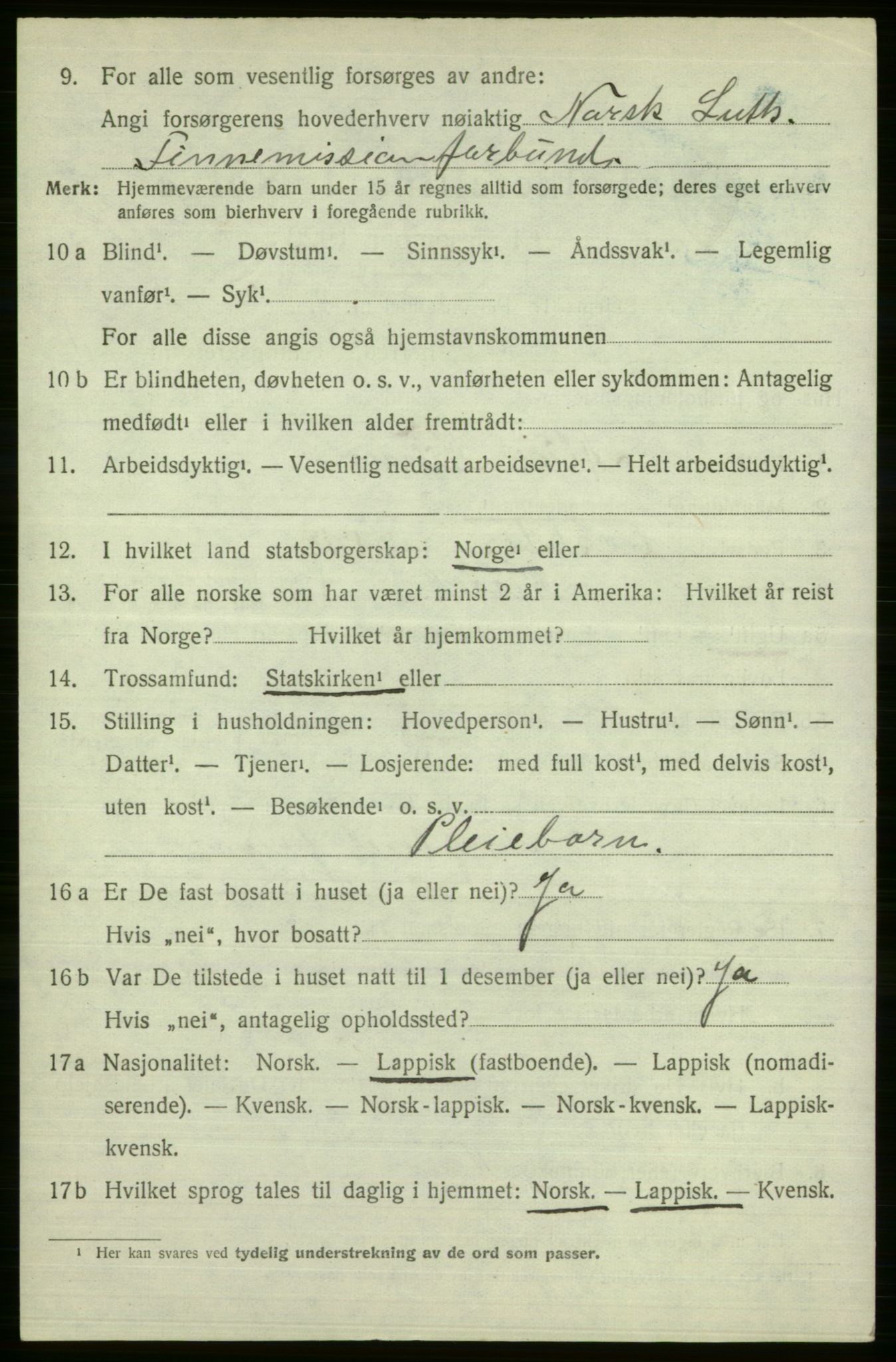 SATØ, 1920 census for Tana, 1920, p. 1147