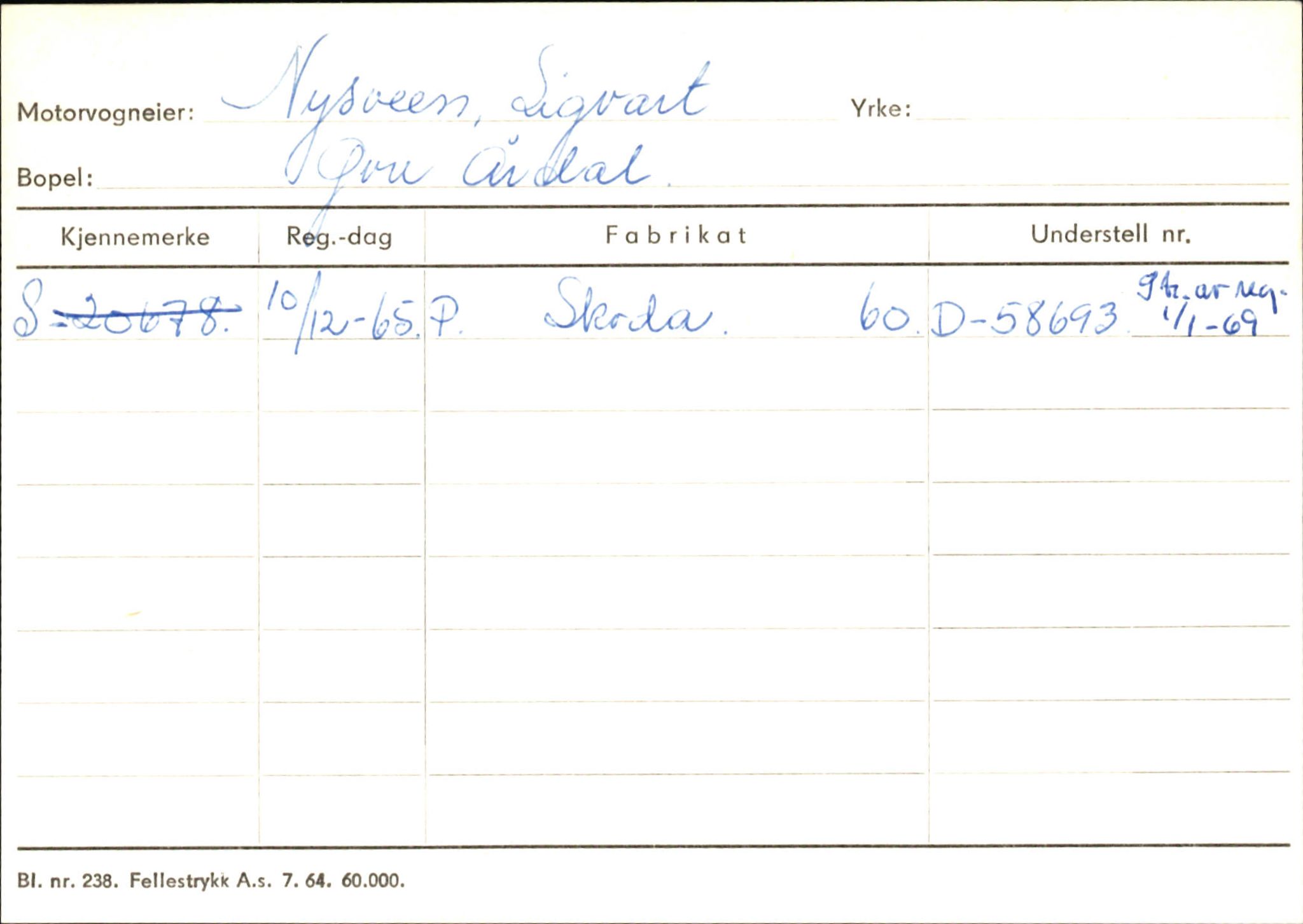 Statens vegvesen, Sogn og Fjordane vegkontor, SAB/A-5301/4/F/L0145: Registerkort Vågsøy S-Å. Årdal I-P, 1945-1975, p. 2205