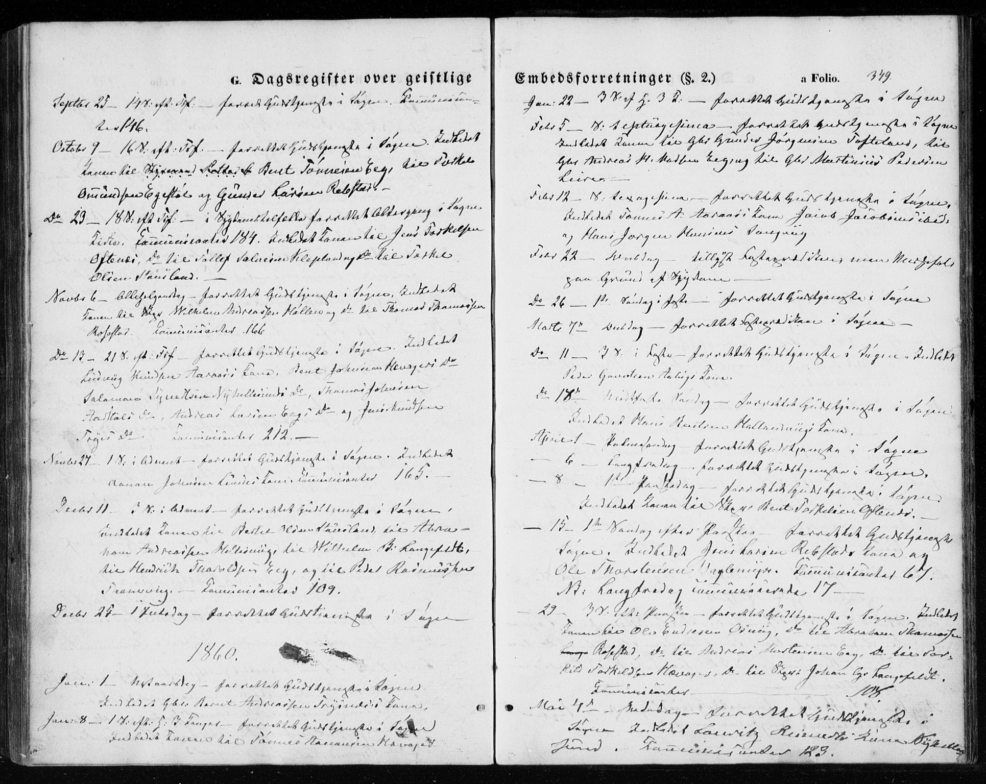 Søgne sokneprestkontor, SAK/1111-0037/F/Fa/Fab/L0010: Parish register (official) no. A 10, 1853-1869, p. 349