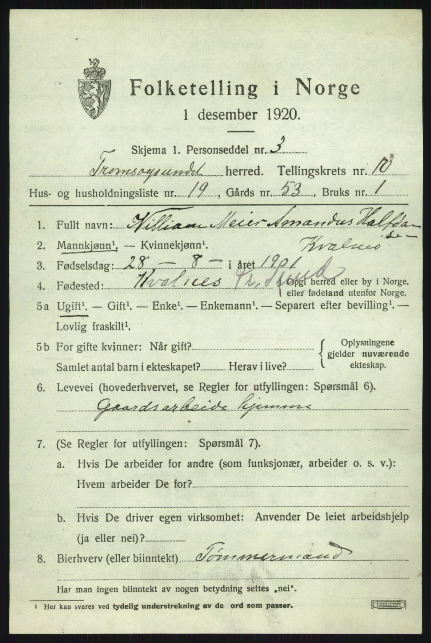 SATØ, 1920 census for Tromsøysund, 1920, p. 7180