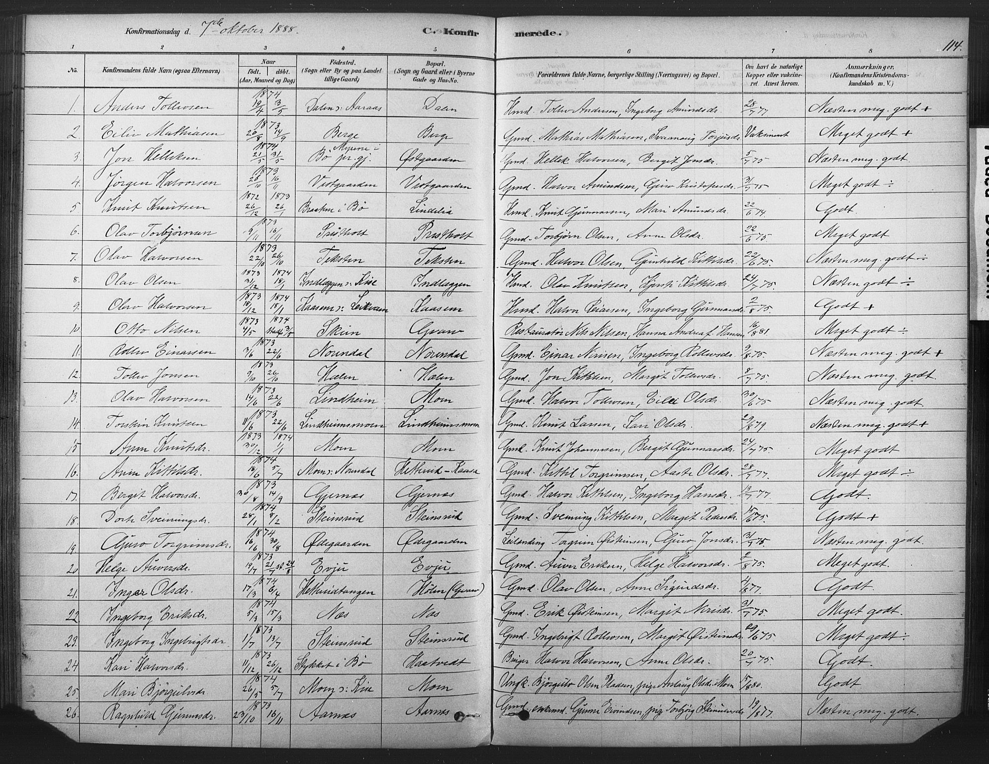 Sauherad kirkebøker, SAKO/A-298/F/Fb/L0002: Parish register (official) no. II 2, 1878-1901, p. 114