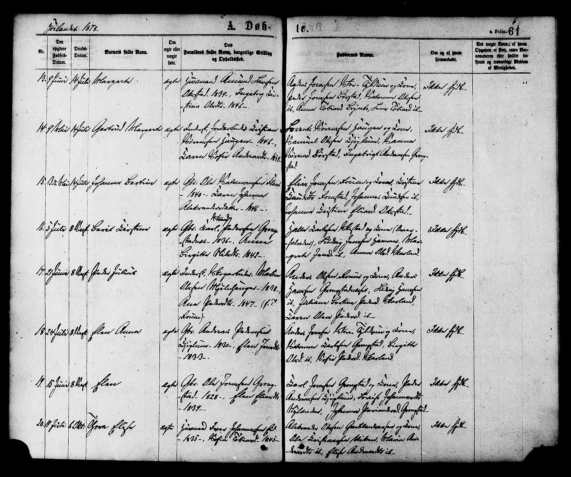 Ministerialprotokoller, klokkerbøker og fødselsregistre - Nord-Trøndelag, SAT/A-1458/758/L0516: Parish register (official) no. 758A03 /2, 1869-1879, p. 61