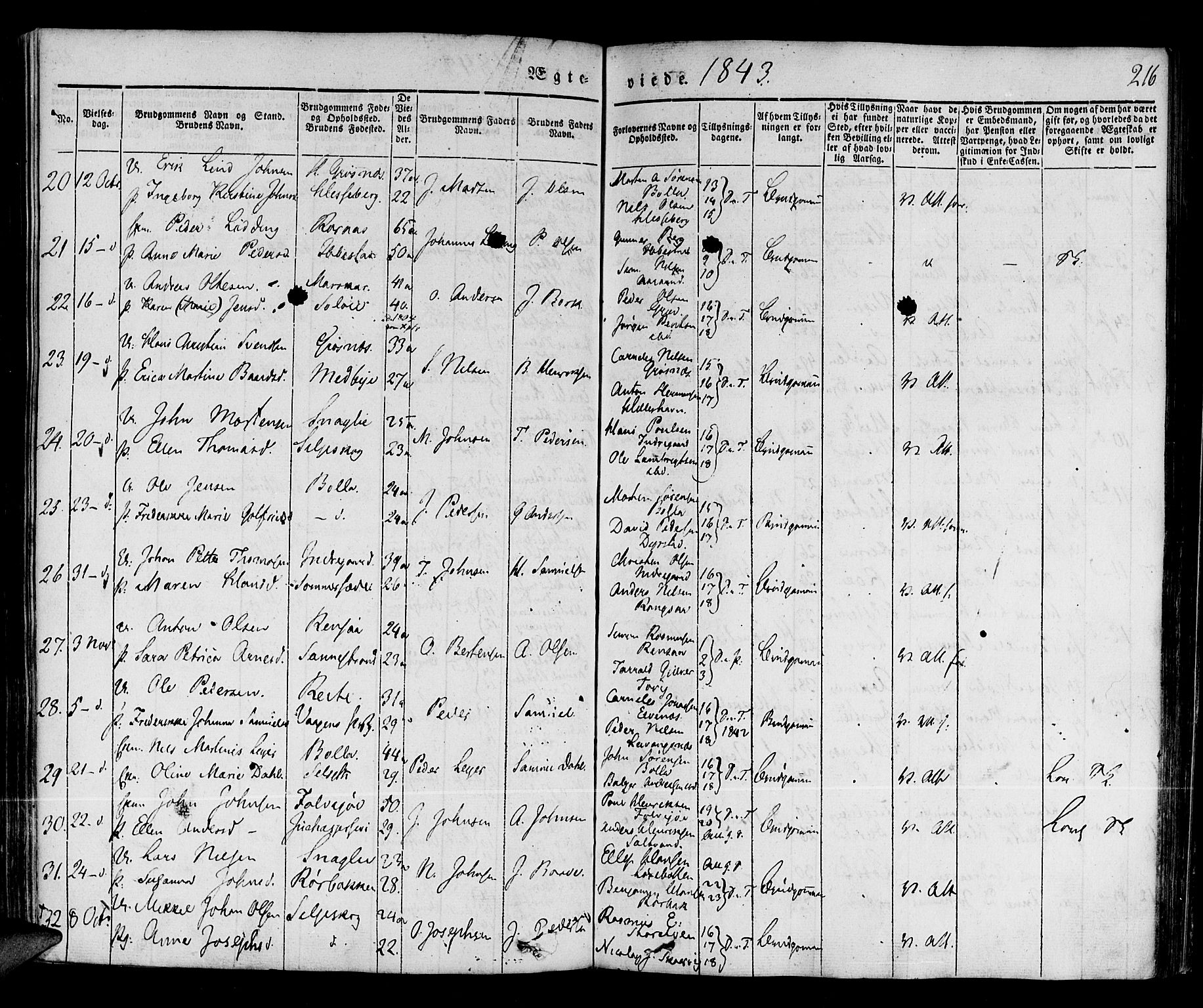 Ibestad sokneprestembete, SATØ/S-0077/H/Ha/Haa/L0006kirke: Parish register (official) no. 6, 1837-1850, p. 216