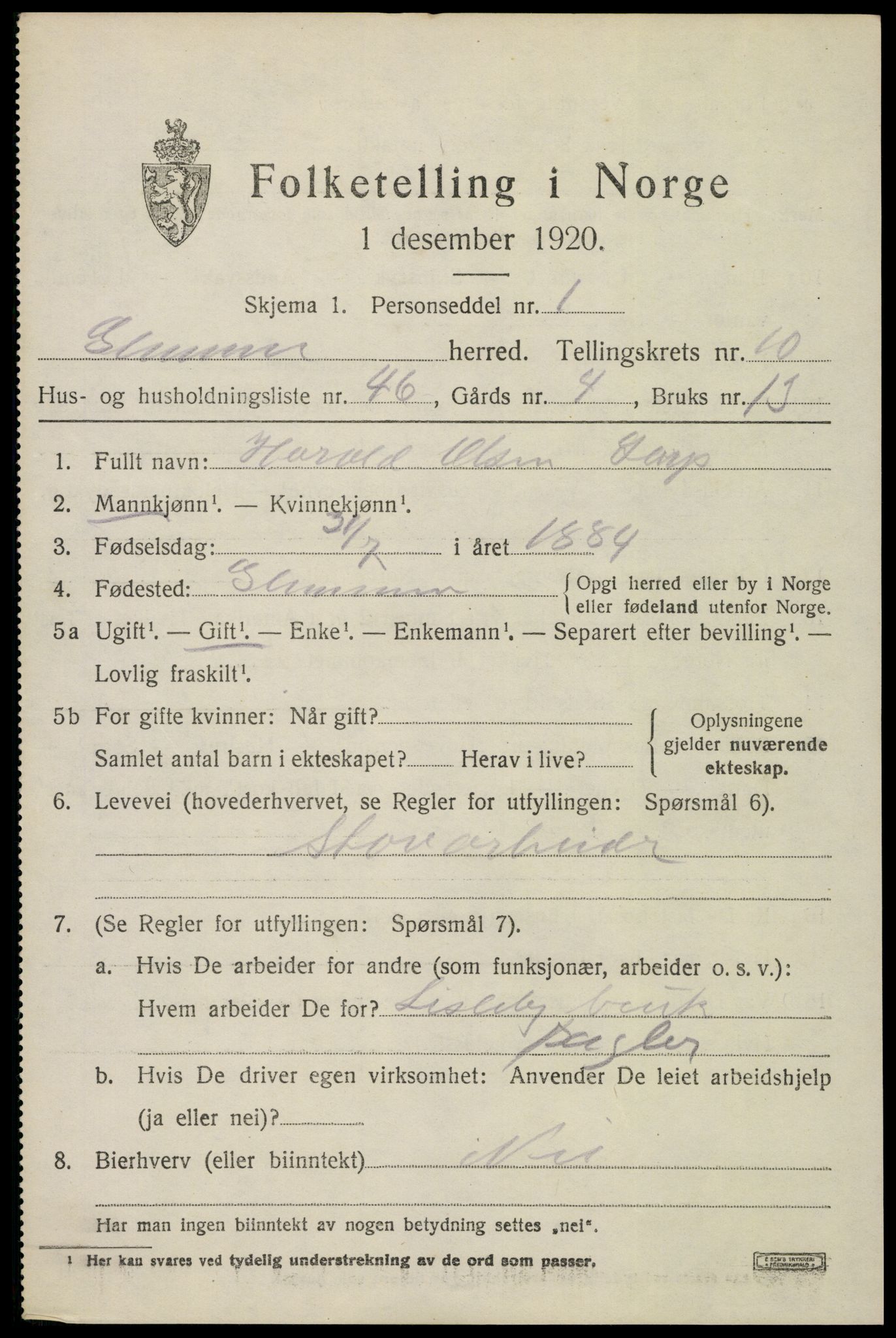 SAO, 1920 census for Glemmen, 1920, p. 25467