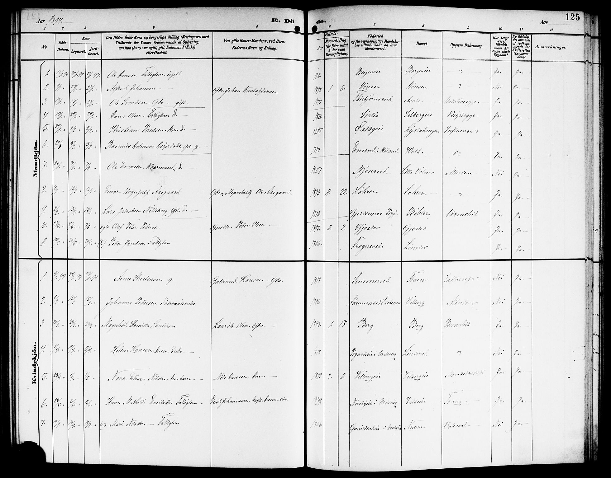 Sørum prestekontor Kirkebøker, AV/SAO-A-10303/G/Ga/L0006: Parish register (copy) no. I 6, 1894-1906, p. 125