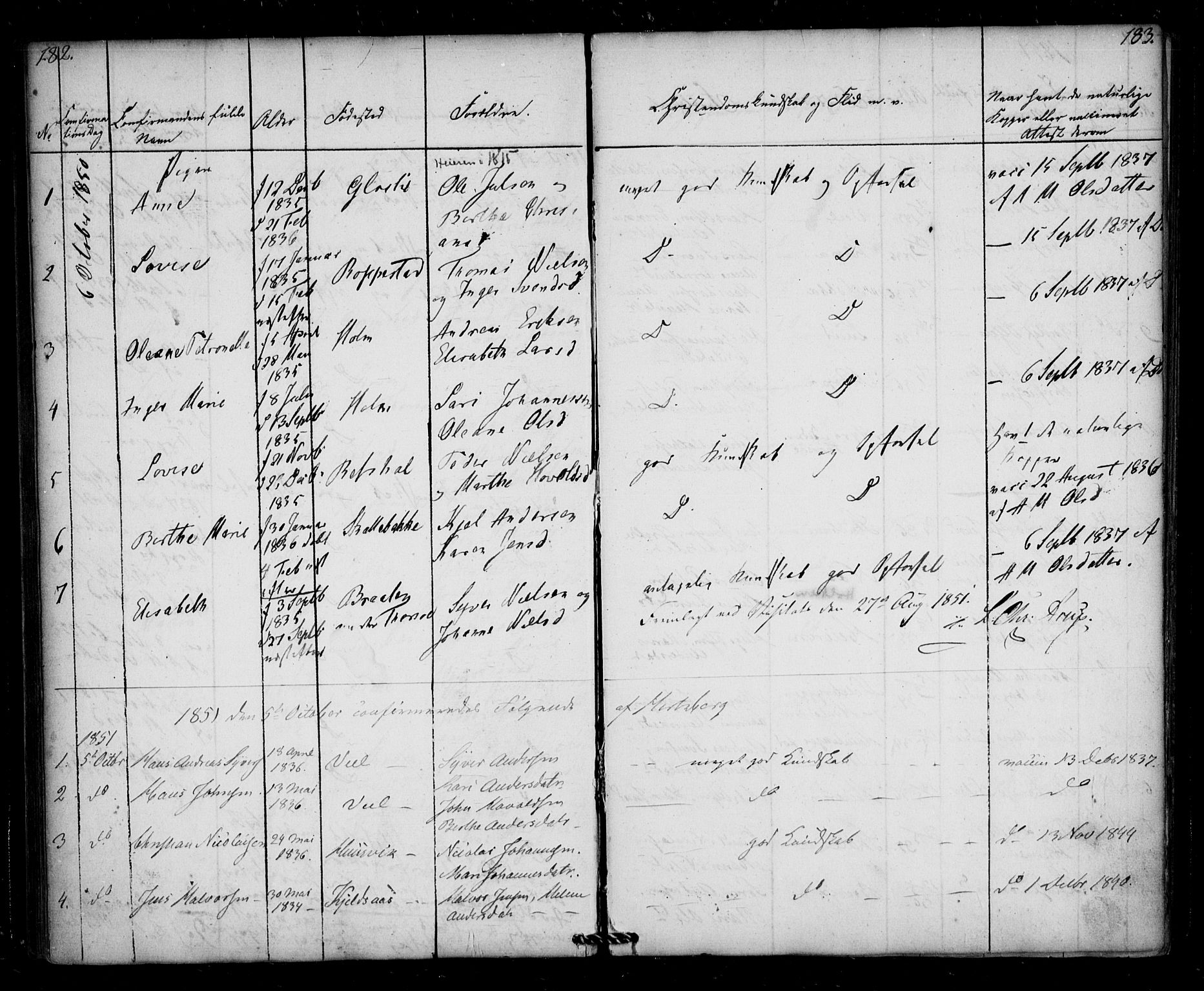 Borge prestekontor Kirkebøker, AV/SAO-A-10903/F/Fb/L0001: Parish register (official) no. II 1, 1836-1852, p. 182-183