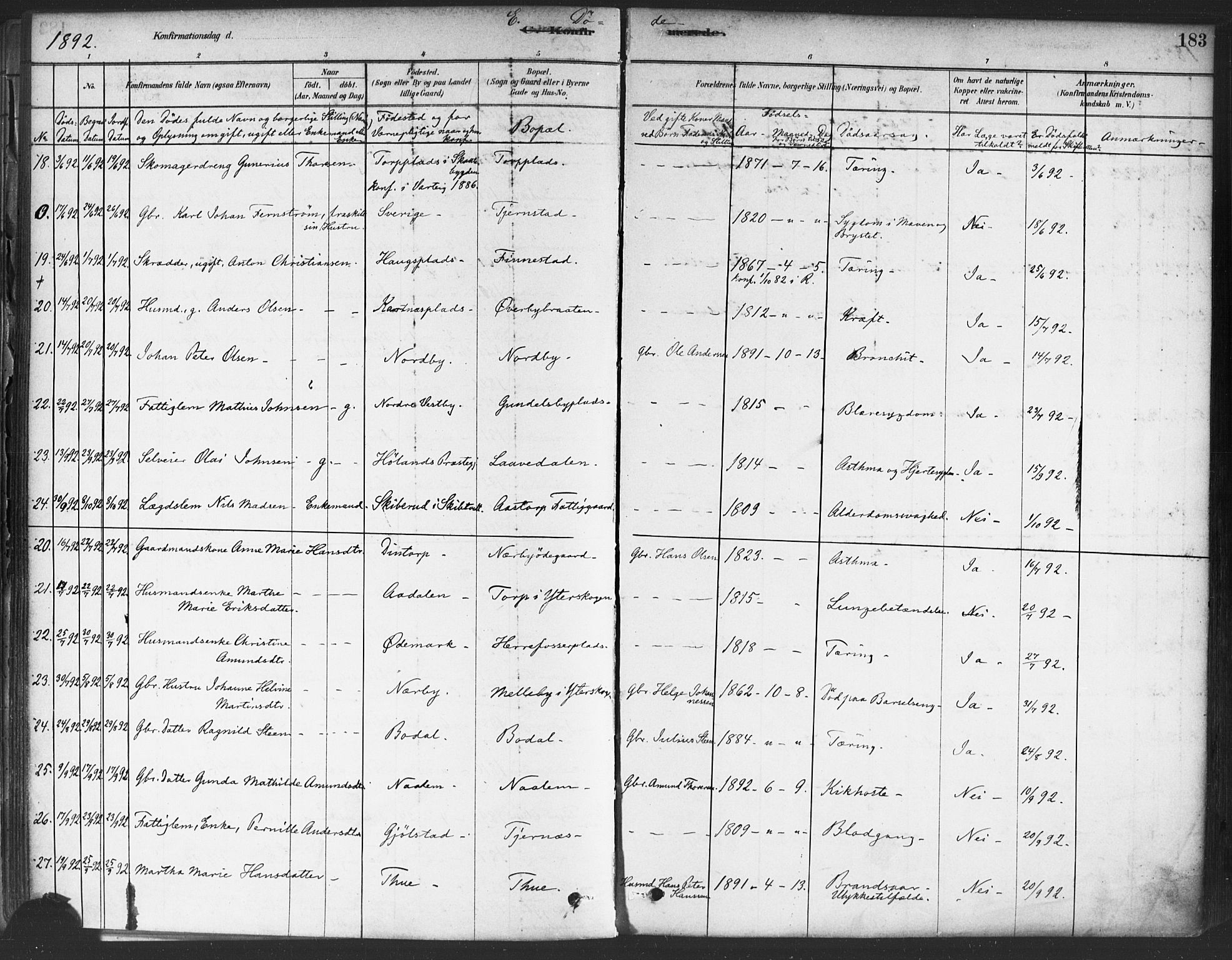 Rakkestad prestekontor Kirkebøker, AV/SAO-A-2008/F/Fa/L0012: Parish register (official) no. I 12, 1878-1893, p. 183